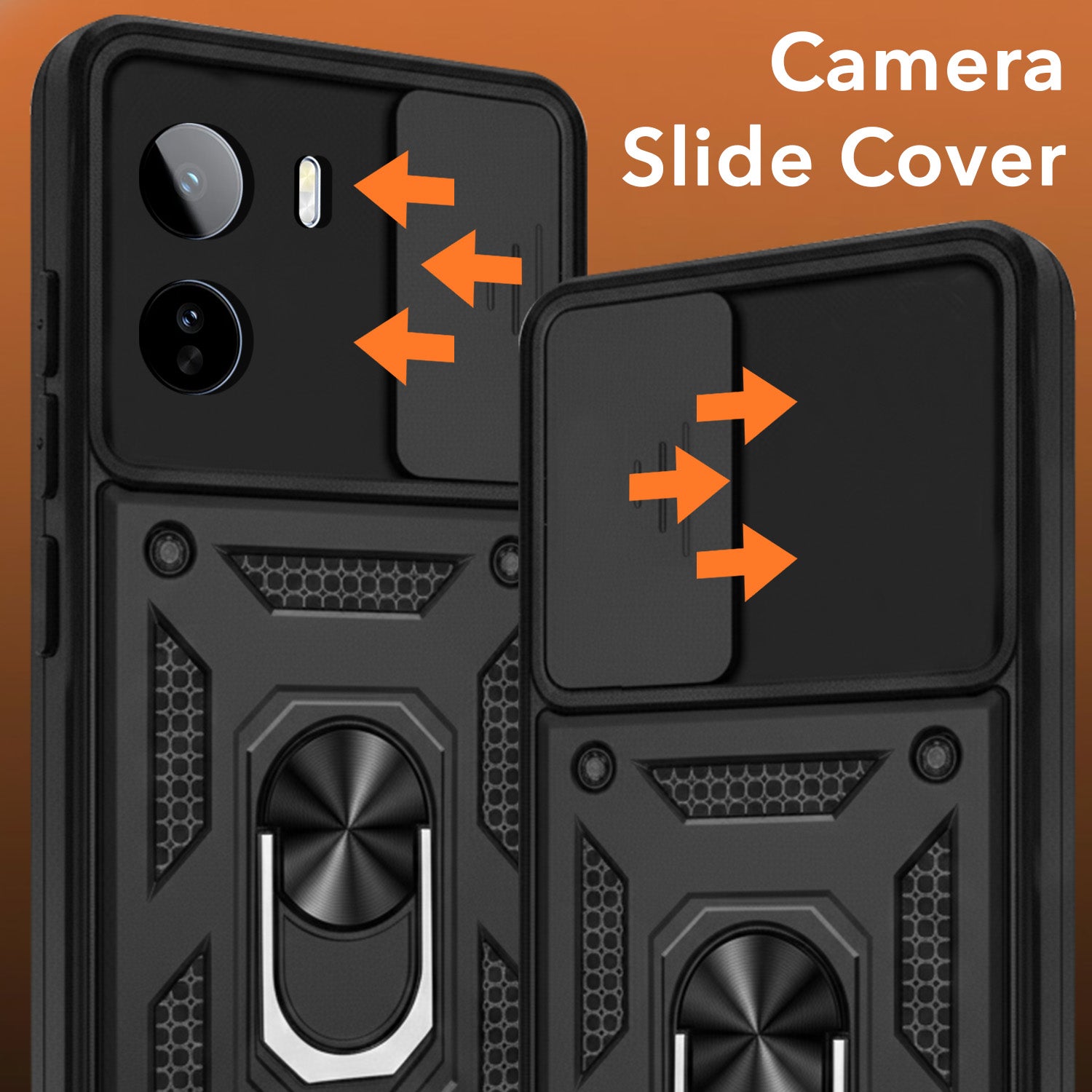 For Vivo T5 Pro 5G Back Cover Case Hybrid Armor (Sliding Shutter Camera Protection | Polycarbonate |Ring Holder Kickstand)