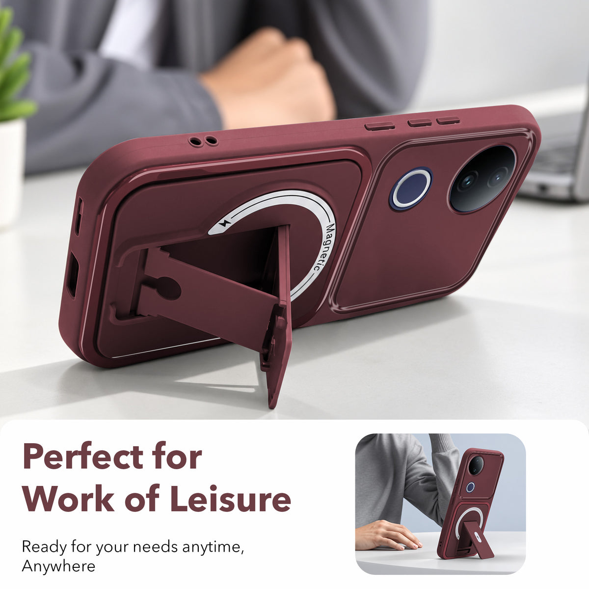 For Vivo T4R Back Case Cover Metallic (Hybrid Armor Kickstand | MagSafe Compatible | Camera Protection Shockproof)