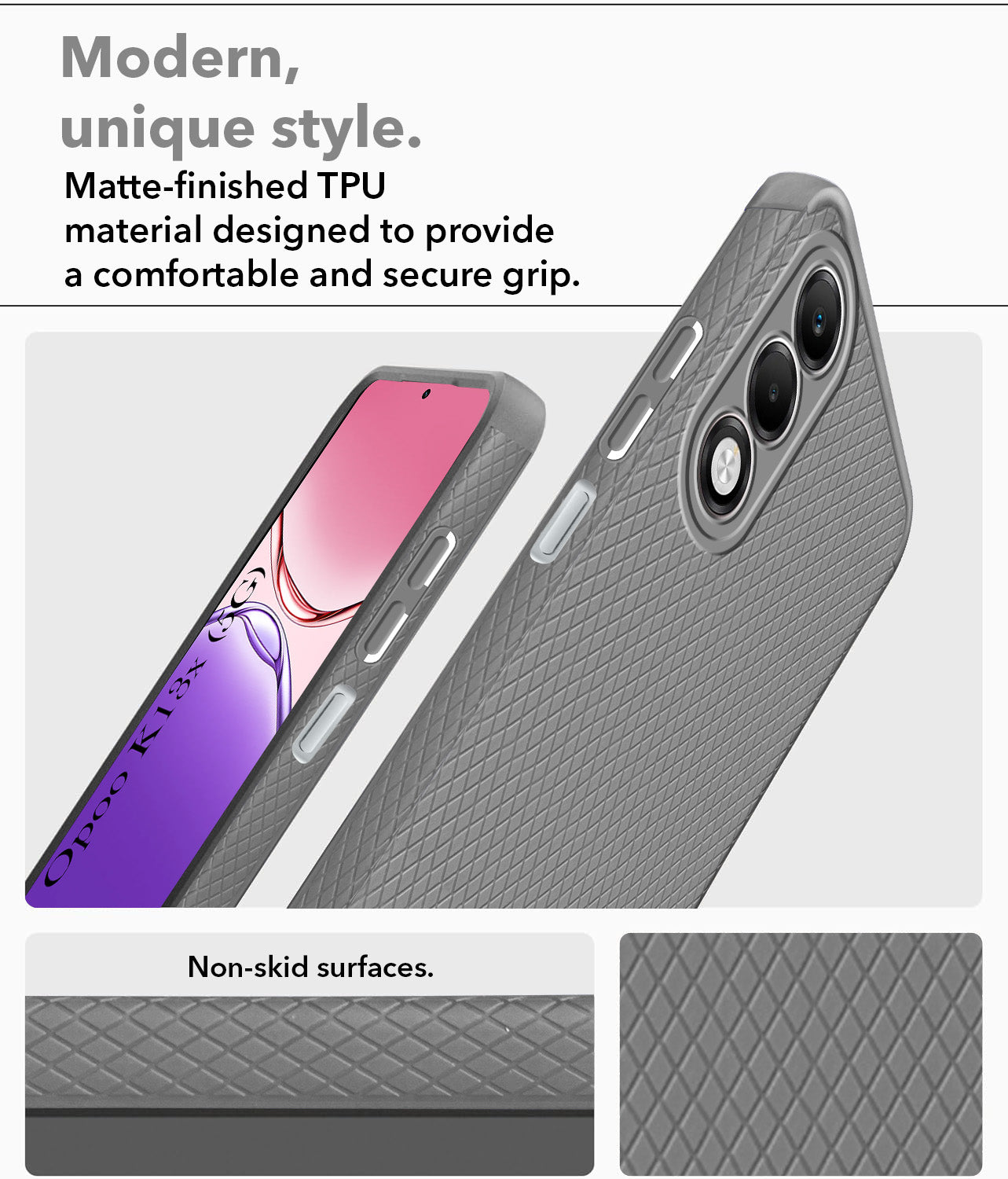 For Oppo K13X Back Cover Case Liquid Silicone (Camera Protection | Side Grip Texture | Soft and Flexible)