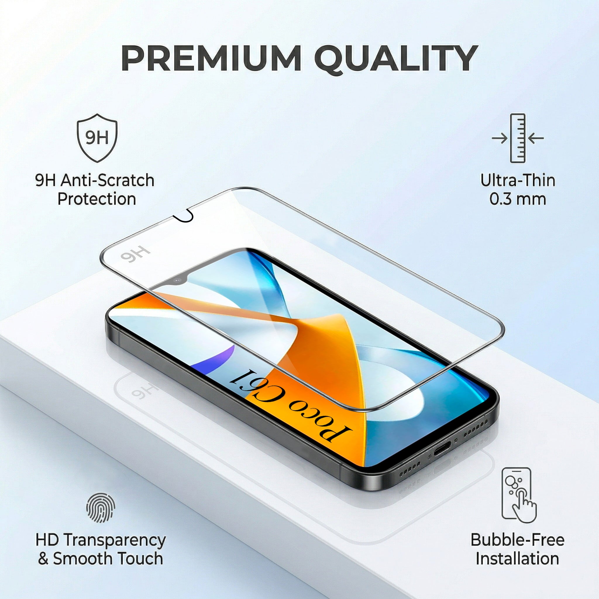 For Xiaomi Poco C61 Combo (Textured Grip Design | Micro-Fiber Cloth Inside | Oleophobic Coating Screen Glass)
