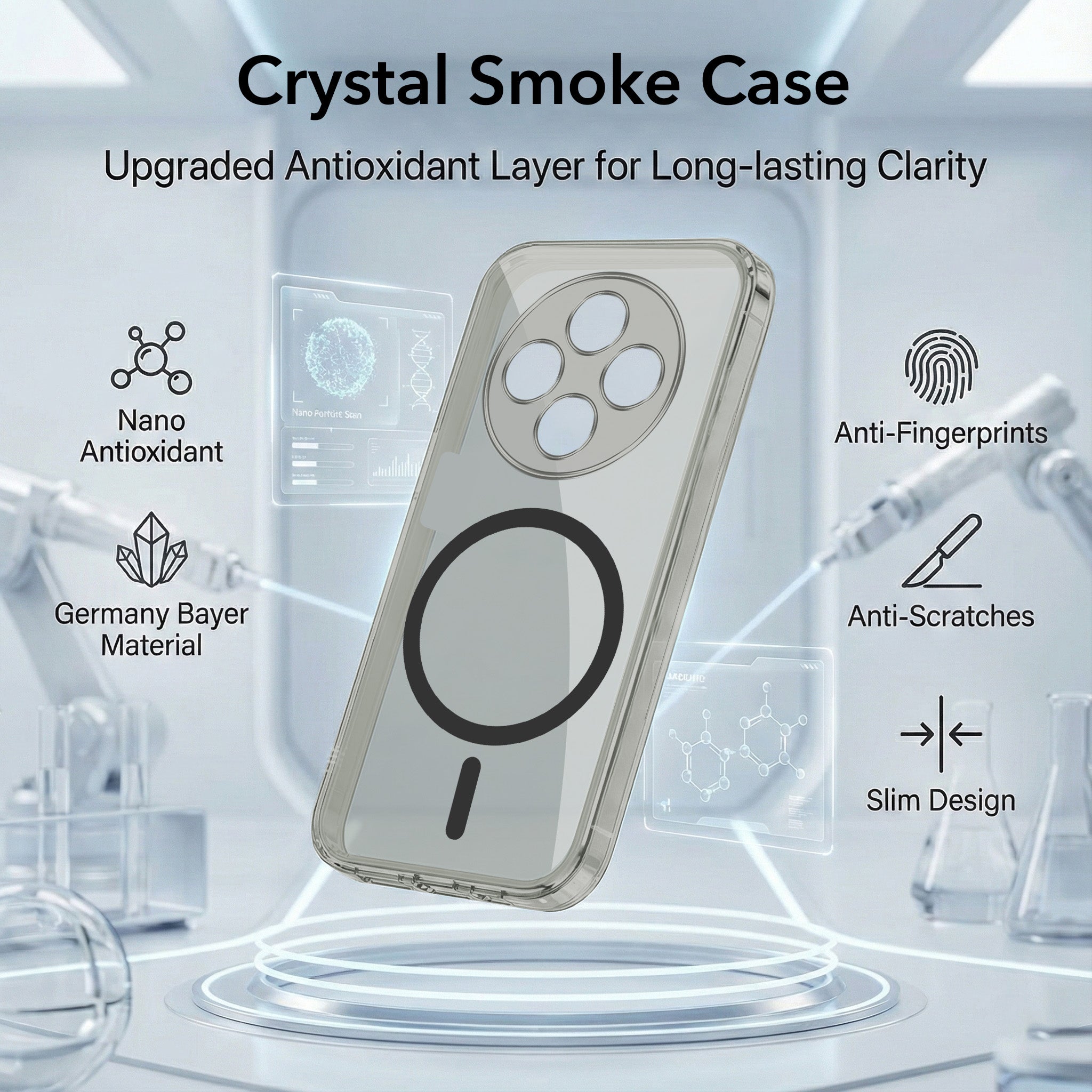 For Redmi A4 5G | Xiaomi Redmi 14C Back Cover Case Lifetime Anti-Yellow MagSafe Compatible Clear (Sleek Hard Crystal | Shockproof and Camera Protection)