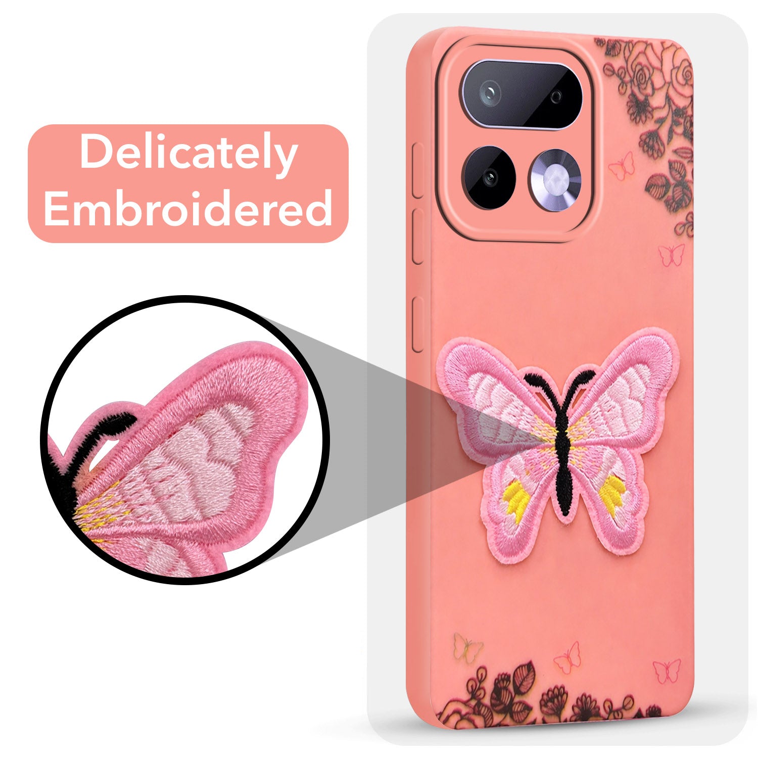 For Realme 16 Pro Back Cover Case (Soft Butterfly Embroidery | Women Teen Girls | Camera Protection| Matte Silicone)