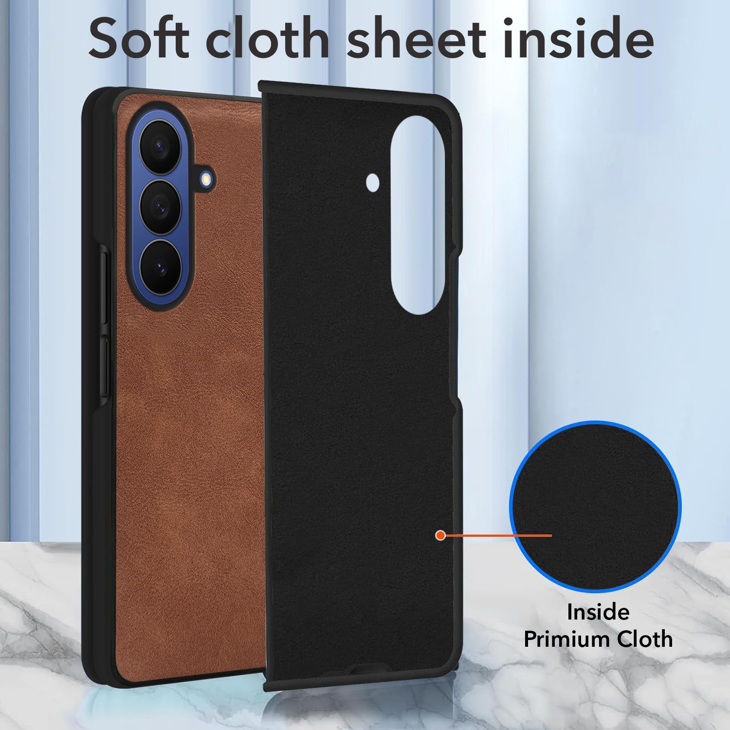 For Samsung Galaxy Z Fold 7 Back Case Cover Premium Genuine Leather (Integrated Front Screen Protector | Inside Microfiber Cloth)