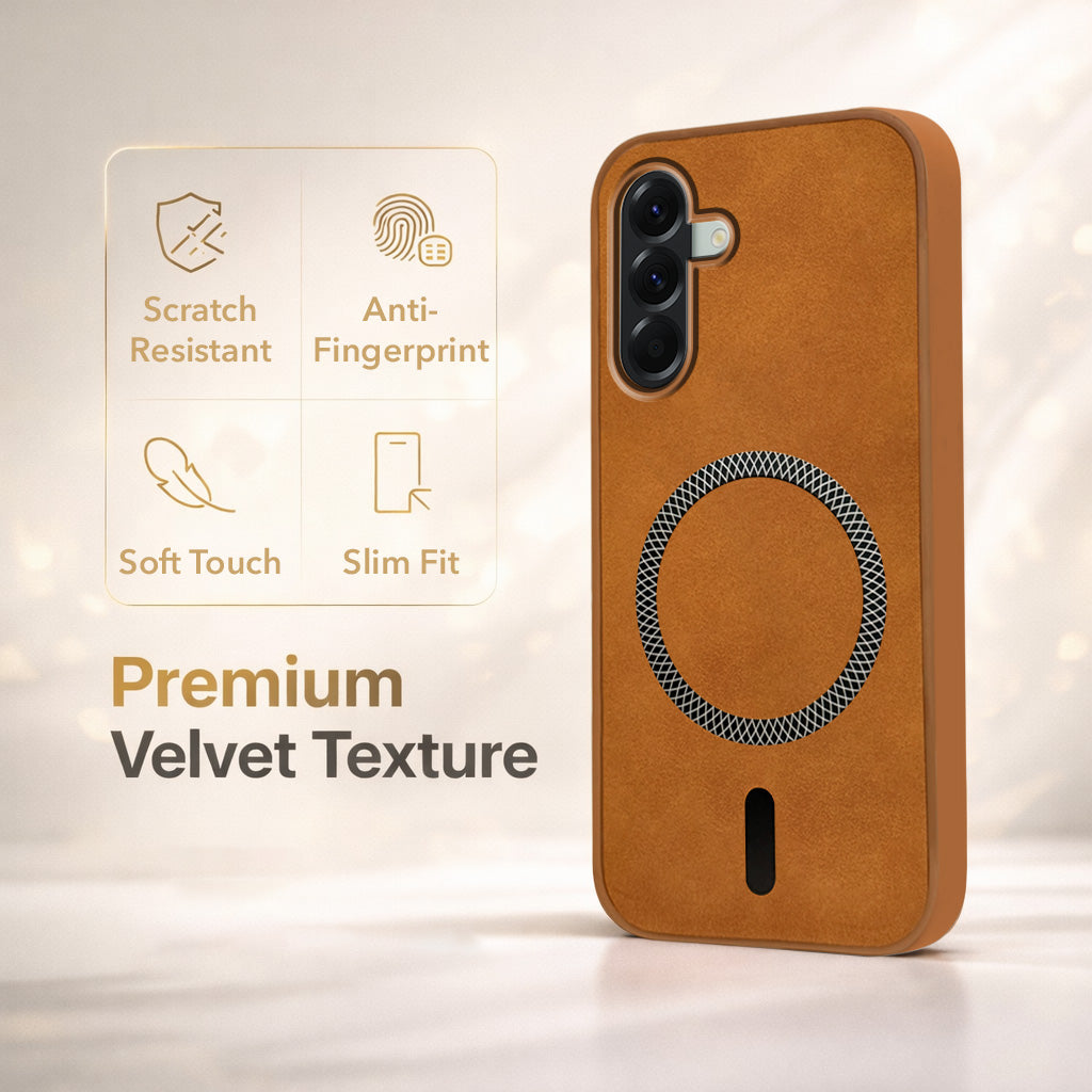 For Samsung Galaxy A56 Back Cover Case Leather Finish (MagSafe Compatible Wireless Charging | Soft Touch | Camera Bump Protection)