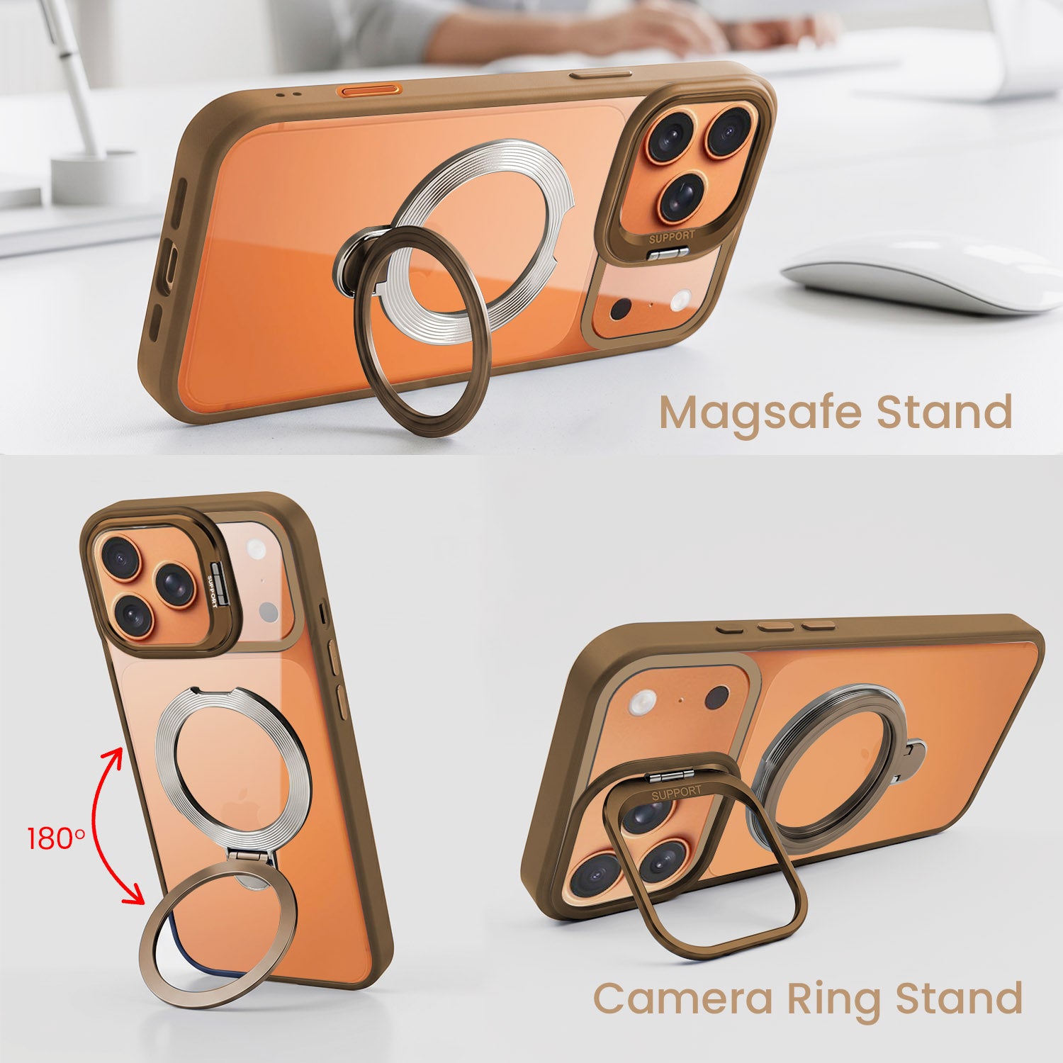 For Apple iPhone 17 Pro Max Back Cover Case Crystal (Lifetime Anti Yellow | Magnetic Ring Stand | Camera Lens Protection | MagSafe Compatible)