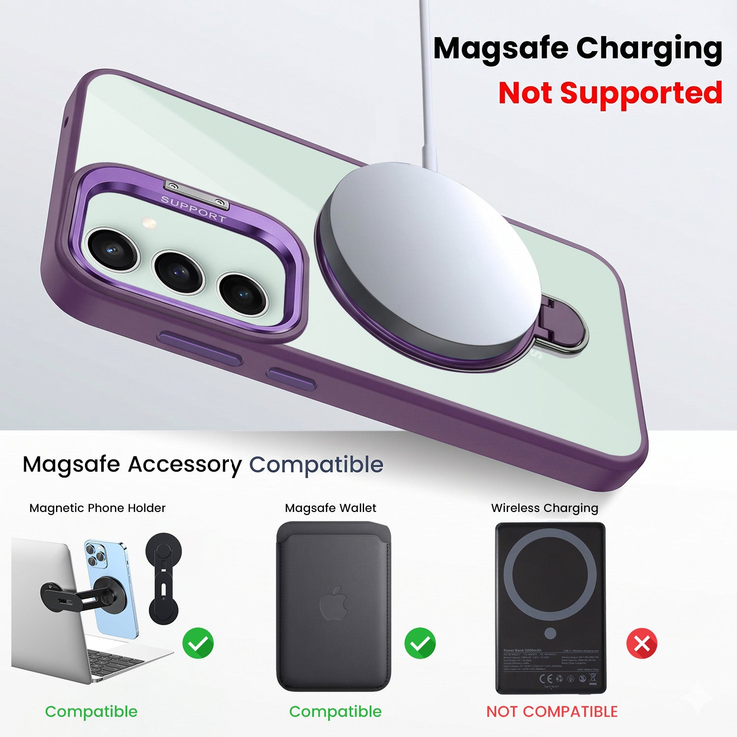 For Samsung Galaxy S23 FE 5G Back Cover Case Crystal (Lifetime Anti Yellow | Magnetic Ring Stand | Camera Lens Protection | MagSafe Compatible)