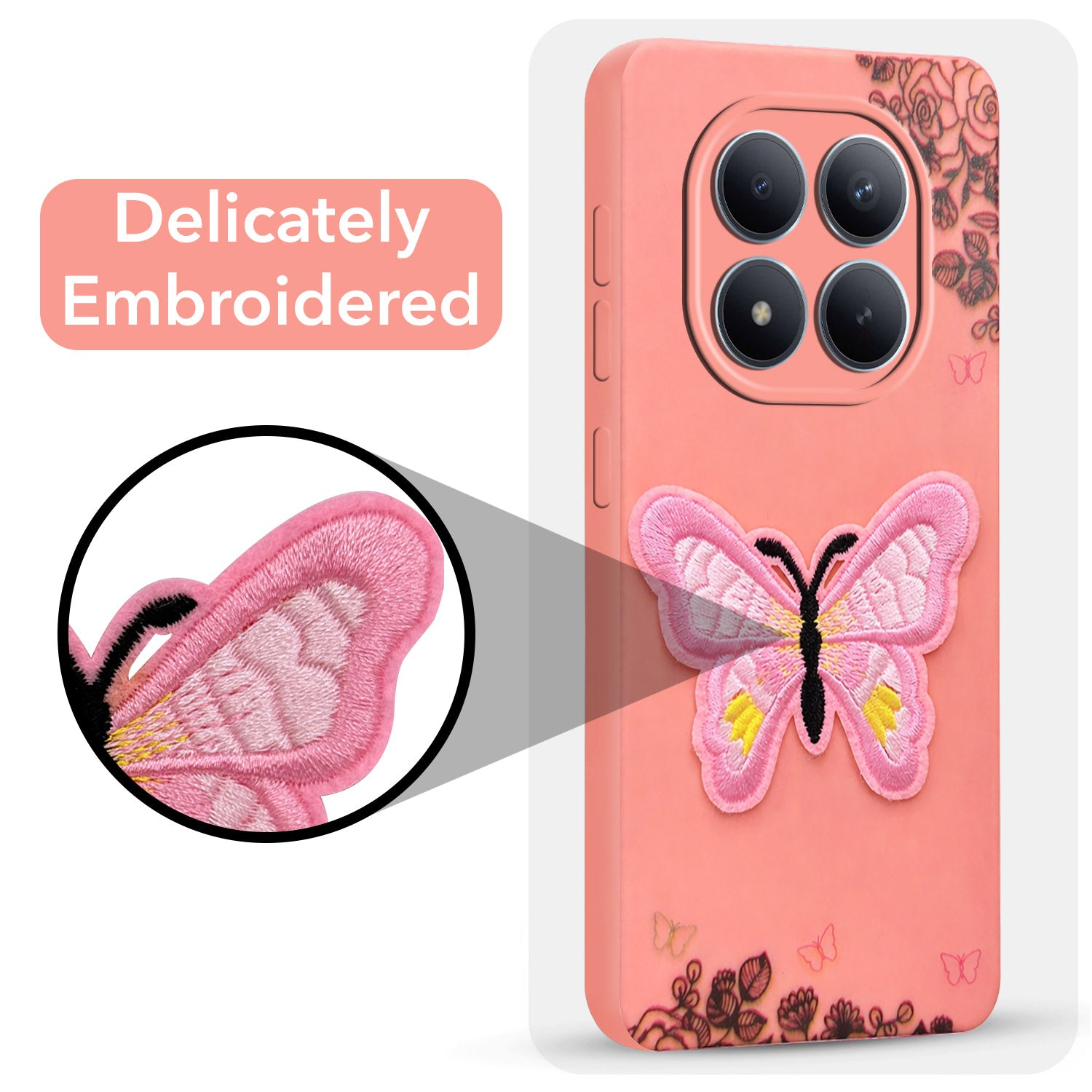 For Xiaomi Redmi Note 15 Pro Plus 5G Back Cover Case (Soft Butterfly Embroidery | Women Teen Girls | Camera Protection| Matte Silicone)