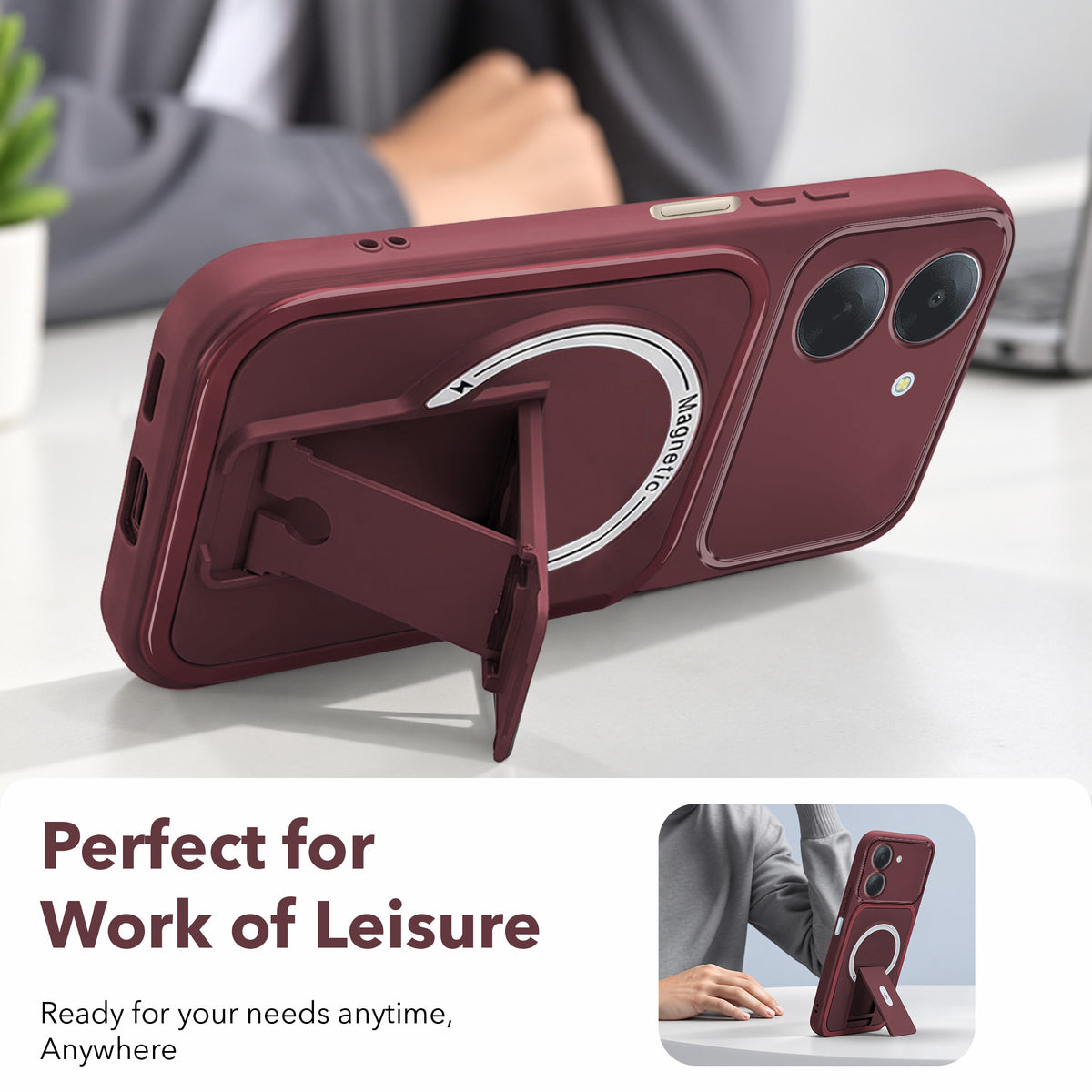 For Poco C81x Back Case Cover Metallic (Hybrid Armor Kickstand | MagSafe Compatible | Camera Protection Shockproof)