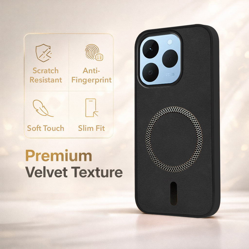 For Realme 15T | Realme Narzo 90 Back Cover Case Leather Finish (MagSafe Compatible Wireless Charging | Soft Touch | Camera Bump Protection)