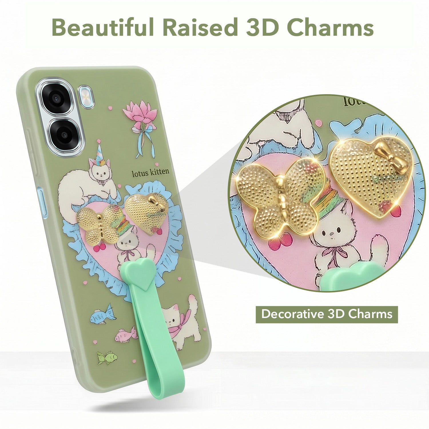 For Oppo A6X | Oppo A6S Back Cover Case (3D Cute Heart Strap Holder | Camera Protection | Designer Girls Print)