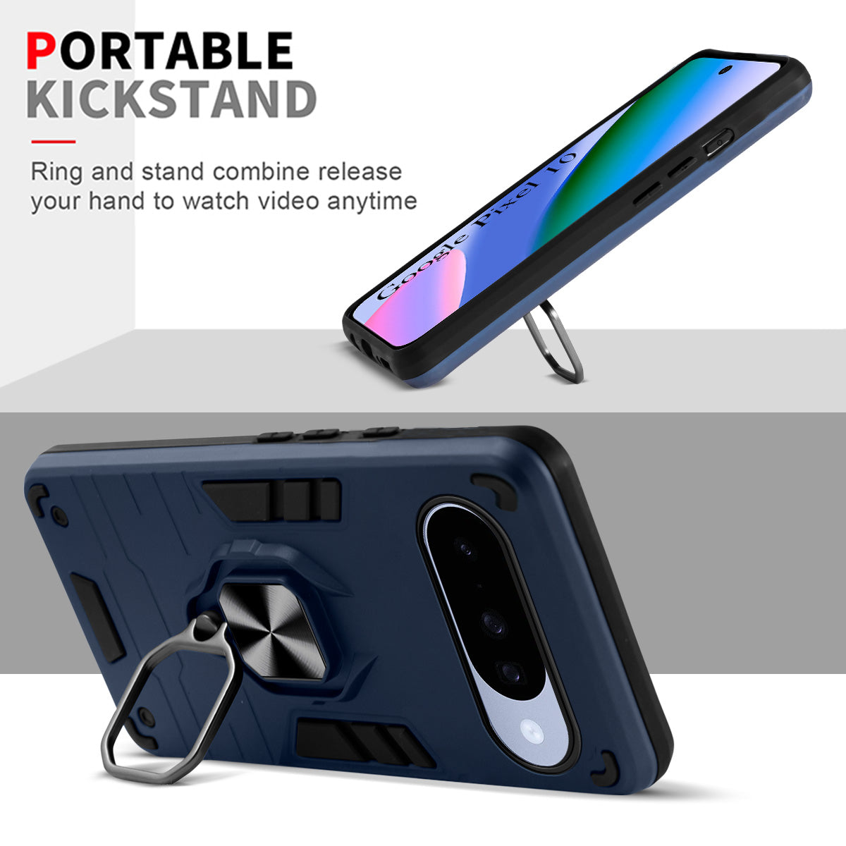 For Google Pixel 10 Back Cover Case (Shockproof Dual Layer Polycarbonate |Ring Holder Kickstand)