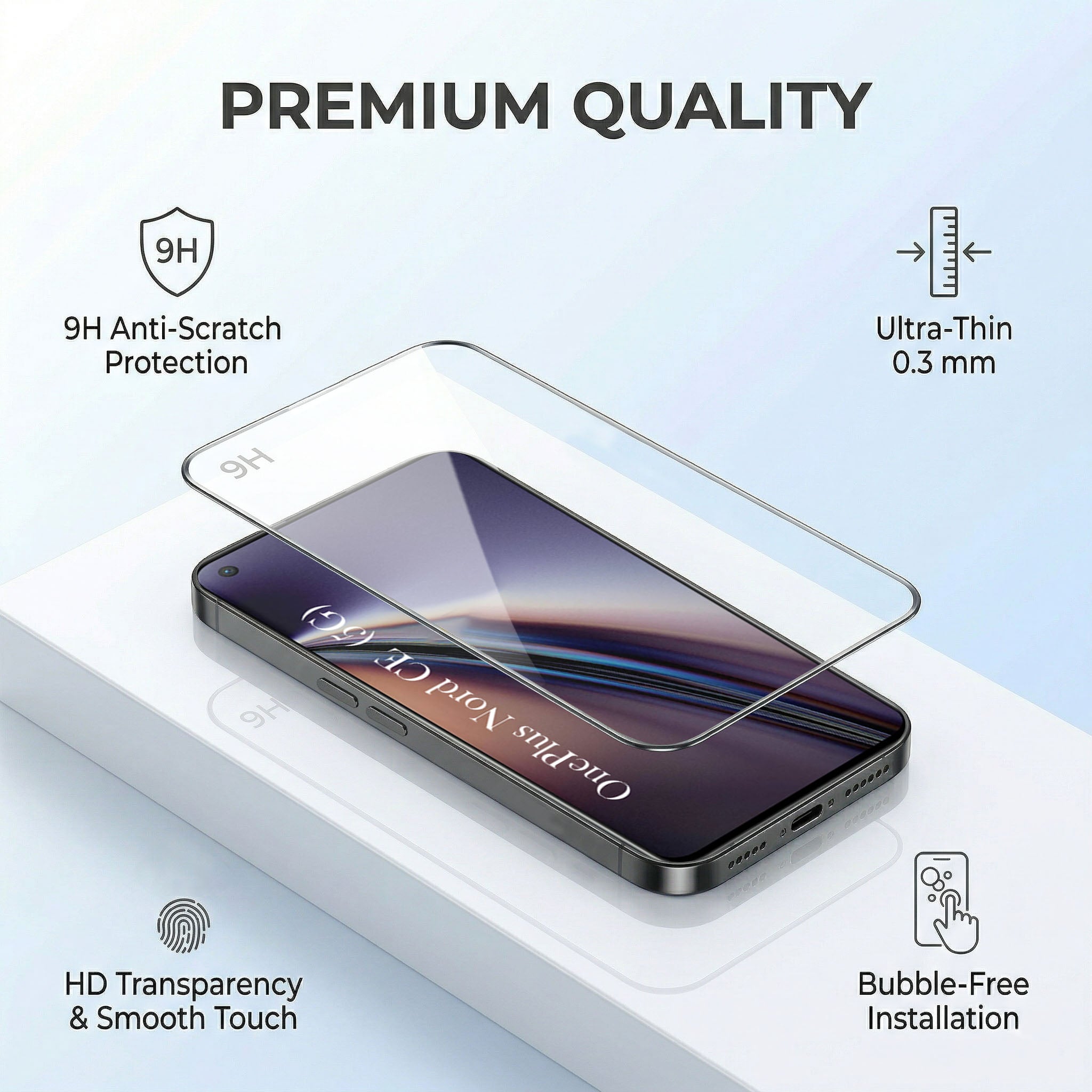 For OnePlus Nord CE 5G Combo with Back Cover and 9H Tempered Glass (Lifetime Anti-Yellow | Sleek Hard Crystal | Oleophobic Coating Screen Glass)