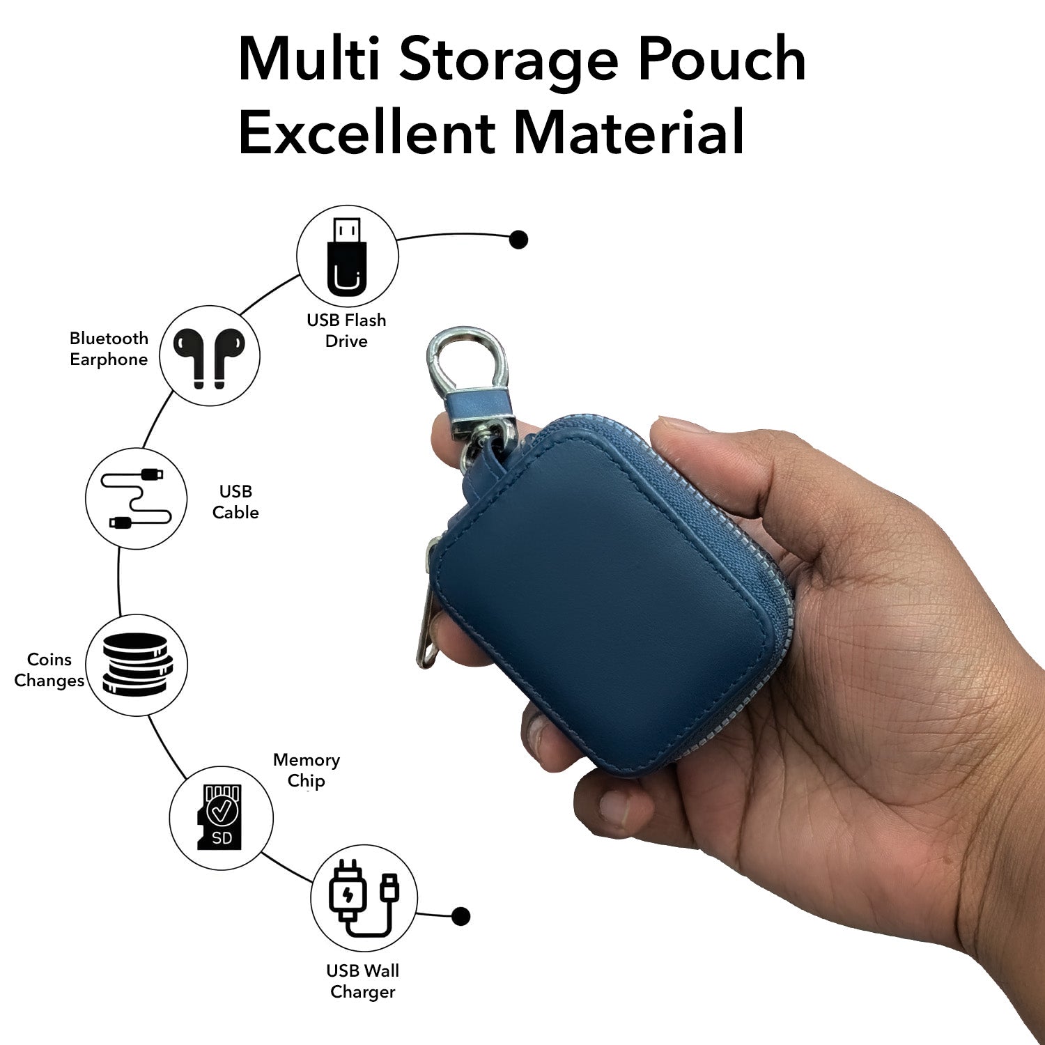 TWS Earphones Universal Leather Zip Pouch