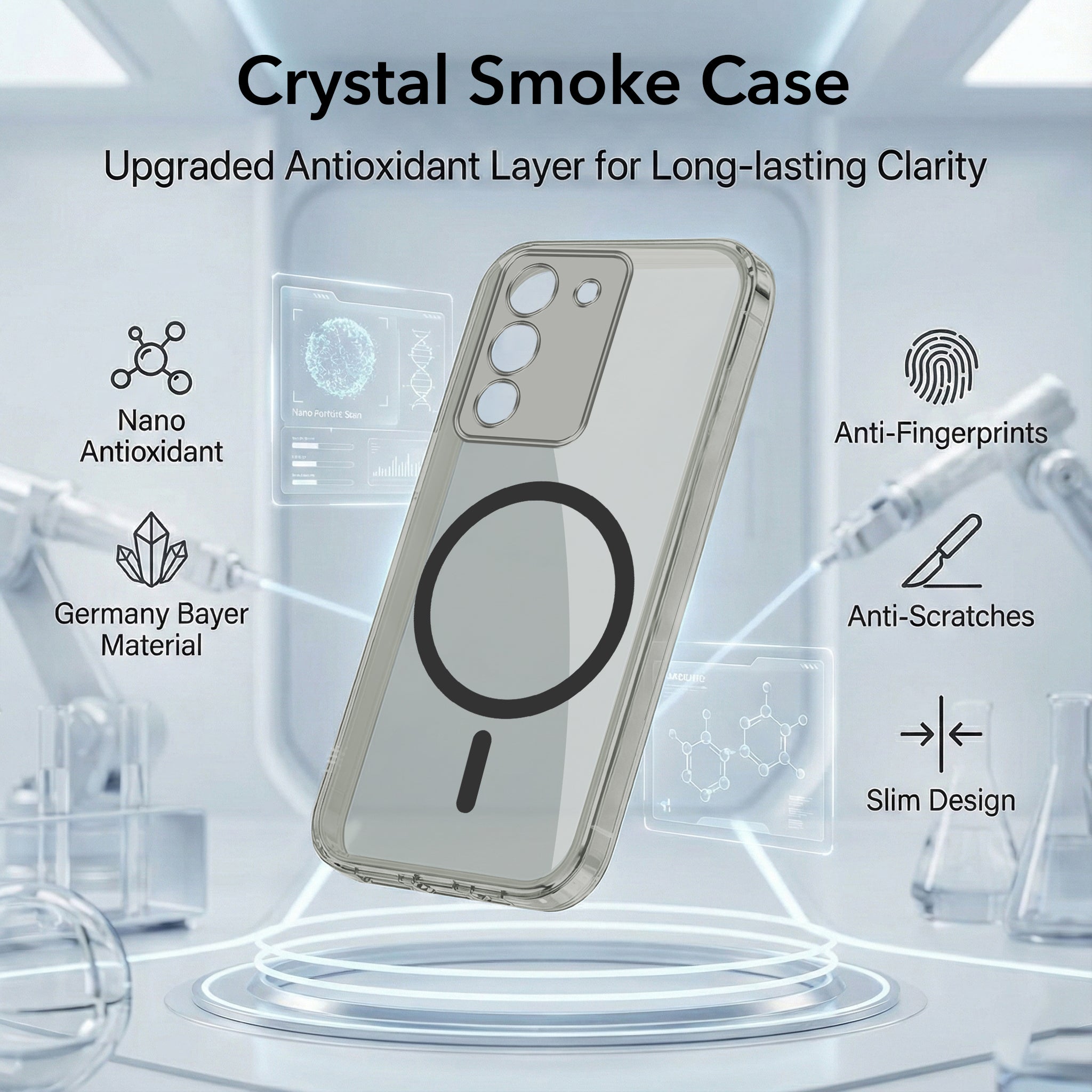 For Vivo Y200 Back Cover Case Lifetime Anti-Yellow MagSafe Compatible Clear (Sleek Hard Crystal | Shockproof and Camera Protection)