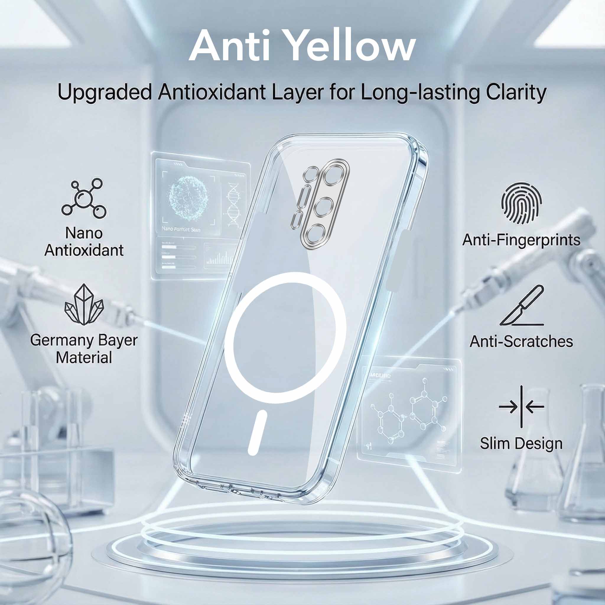 For OnePlus 8 Pro Back Cover Case Lifetime Anti-Yellow MagSafe Compatible Clear (Sleek Hard Crystal | Shockproof and Camera Protection)