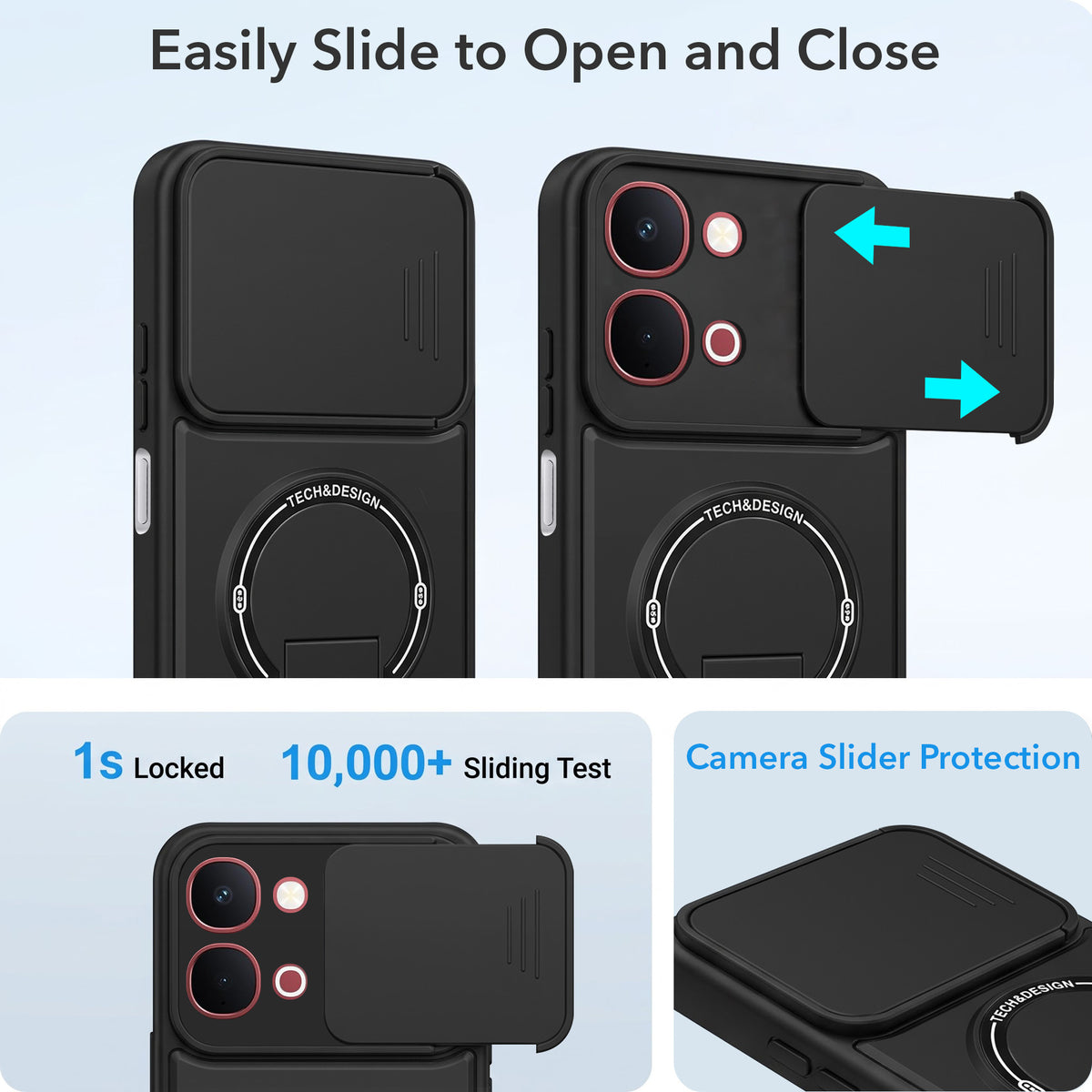 For Vivo Y31T 5G Back Case Cover Metallic (Hybrid Armor Kickstand | Sliding Shutter Camera Protection | MagSafe Compatible)