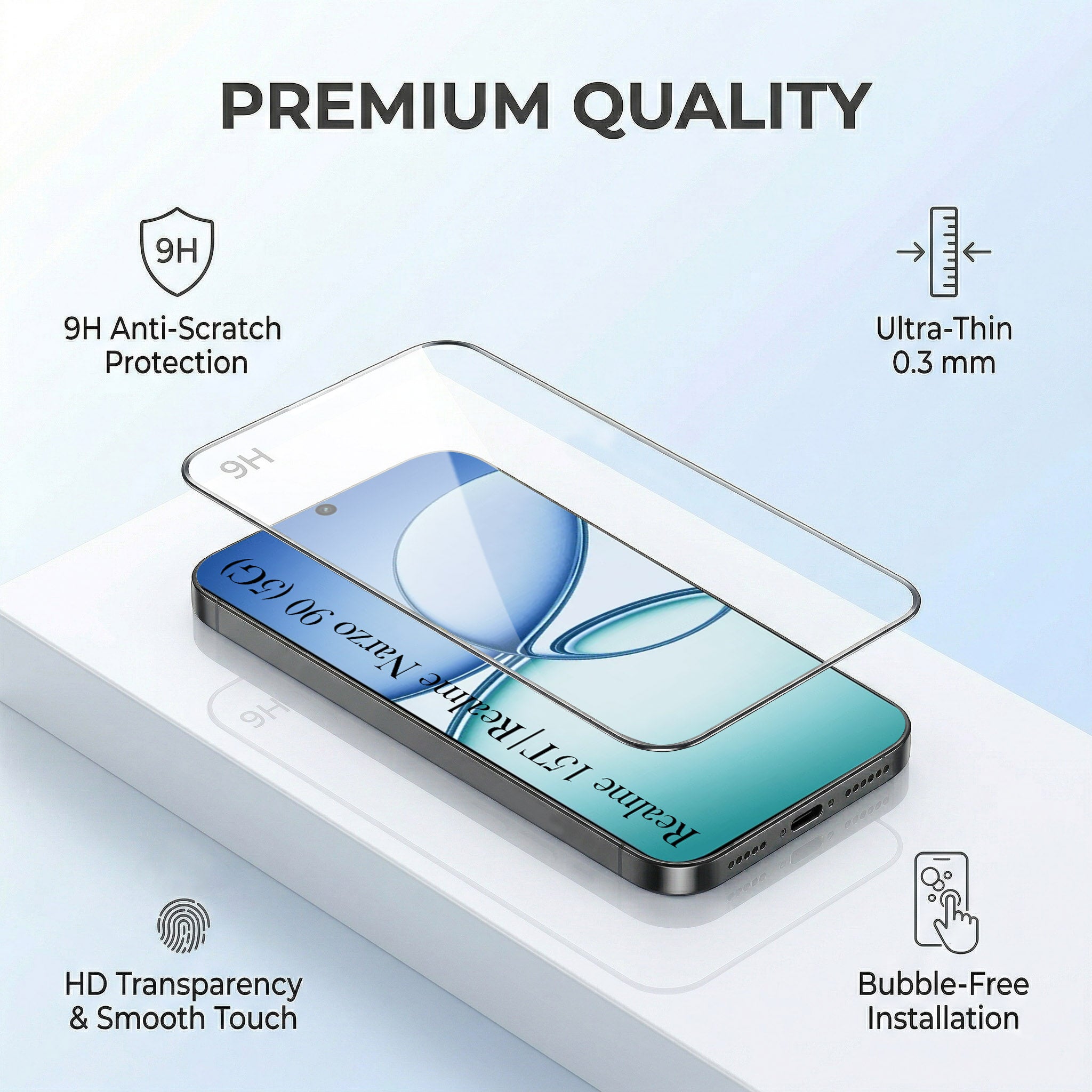 For Realme 15T | Realme Narzo 90 Combo with Back Cover and 9H Tempered Glass (Textured Grip Design | Micro-Fiber Cloth Inside | Oleophobic Coating Screen Glass)