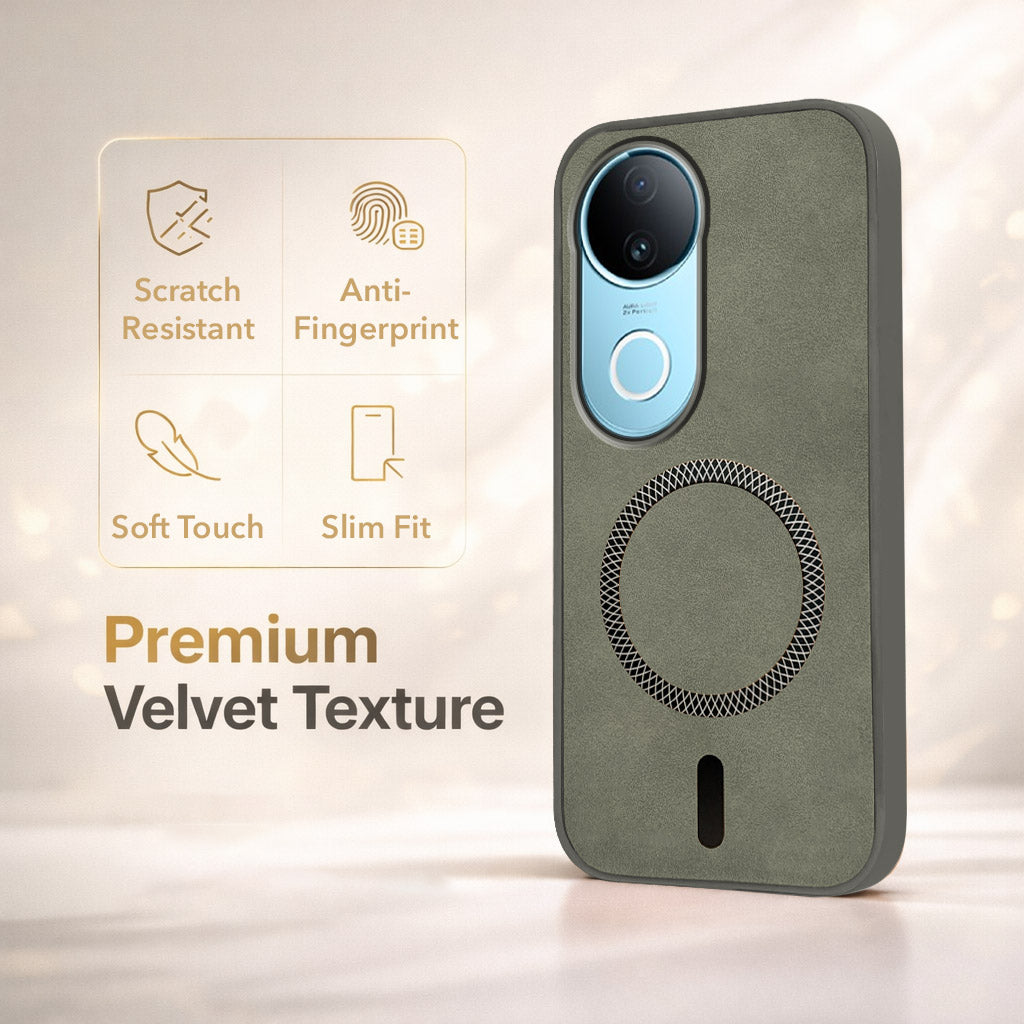 For Vivo iQOO Z10R Back Cover Case Leather Finish (MagSafe Compatible Wireless Charging | Soft Touch | Camera Bump Protection)