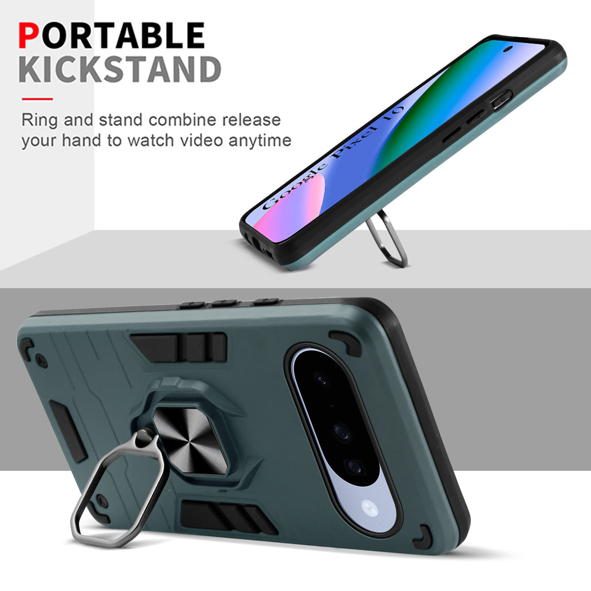 For Google Pixel 10 Back Cover Case (Shockproof Dual Layer Polycarbonate |Ring Holder Kickstand)