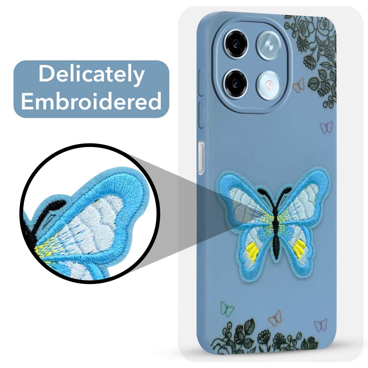 For Ai+ Nova 2 5G Back Cover Case (Soft Butterfly Embroidery | Women Teen Girls | Camera Protection| Matte Silicone)