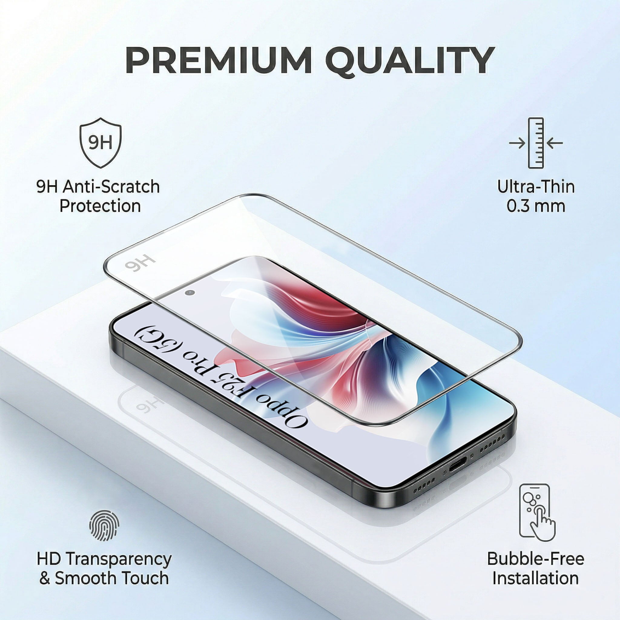 For Oppo F25 Pro 5G Combo with Back Cover and 9H Tempered Glass (Lifetime Anti-Yellow | Sleek Hard Crystal | Oleophobic Coating Screen Glass)