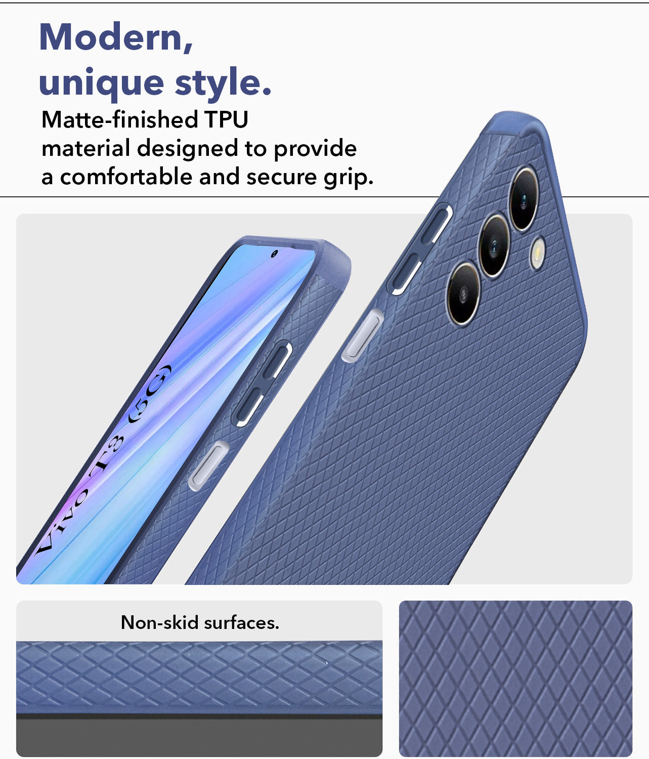 For Vivo T3 5G  Back Cover Case (Liquid Silicone | Side Grip | Camera Protection)
