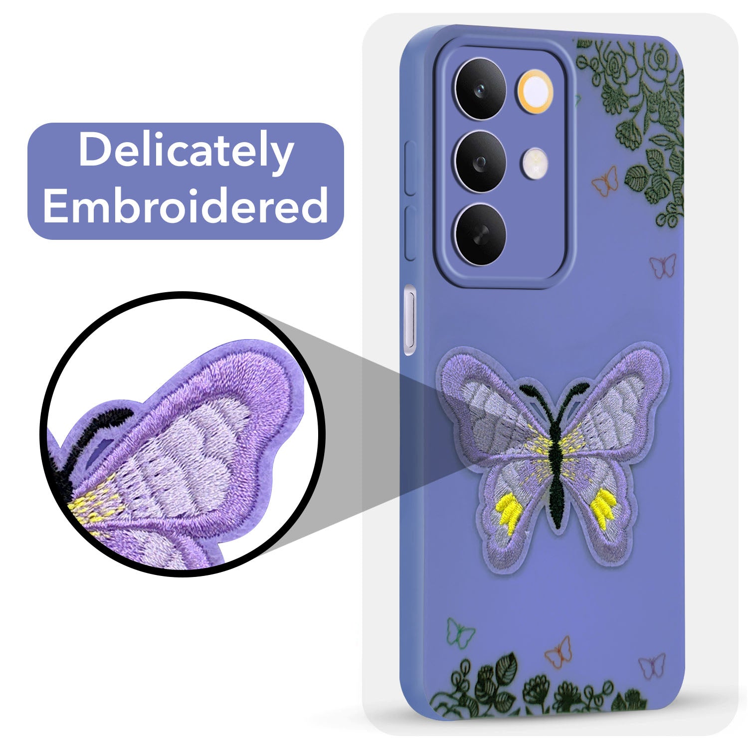 For Realme C85 5G | Realme Narzo 90x Back Cover Case (Soft Butterfly Embroidery | Women Teen Girls | Camera Protection| Matte Silicone)
