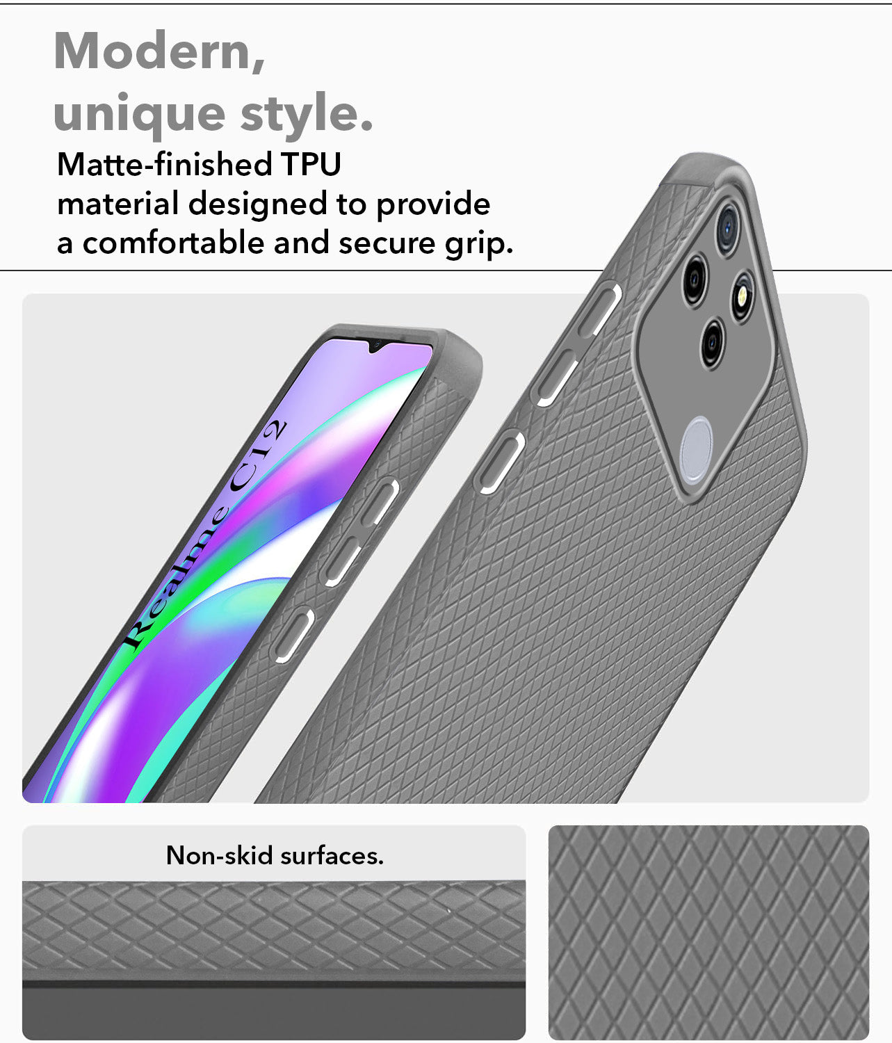 For Realme C12 Back Cover Case Liquid Silicone (Camera Protection | Side Grip Texture | Soft and Flexible)