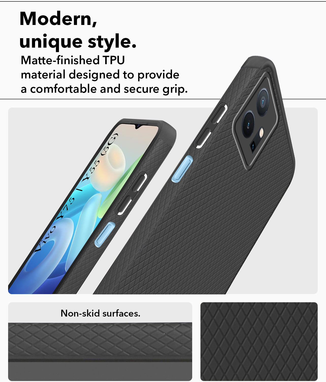 For Vivo Y75 5G | Y55 5G Back Cover Case (Liquid Silicone | Side Grip | Camera Protection)