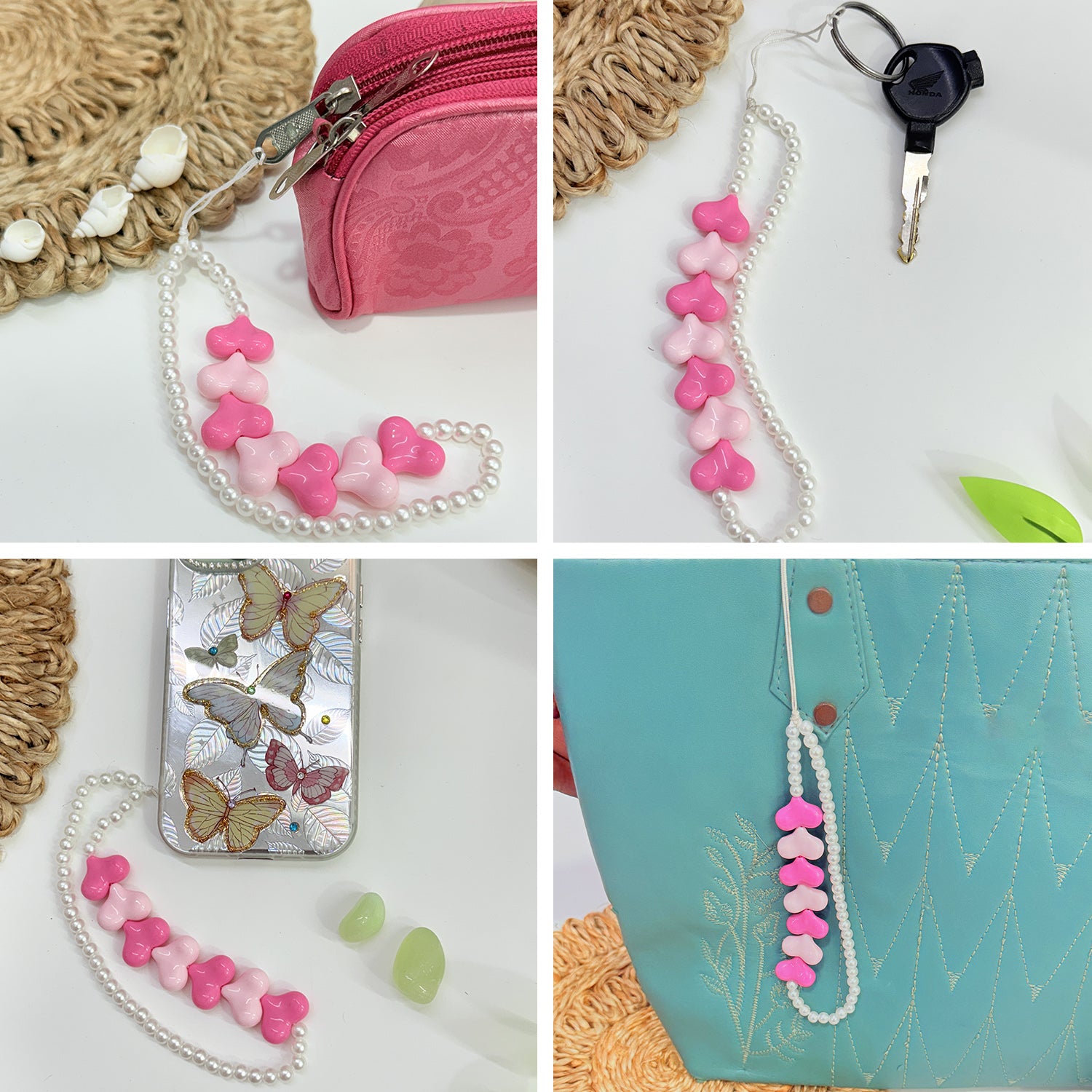 Heart Shape Charms With Small Pearl Beads