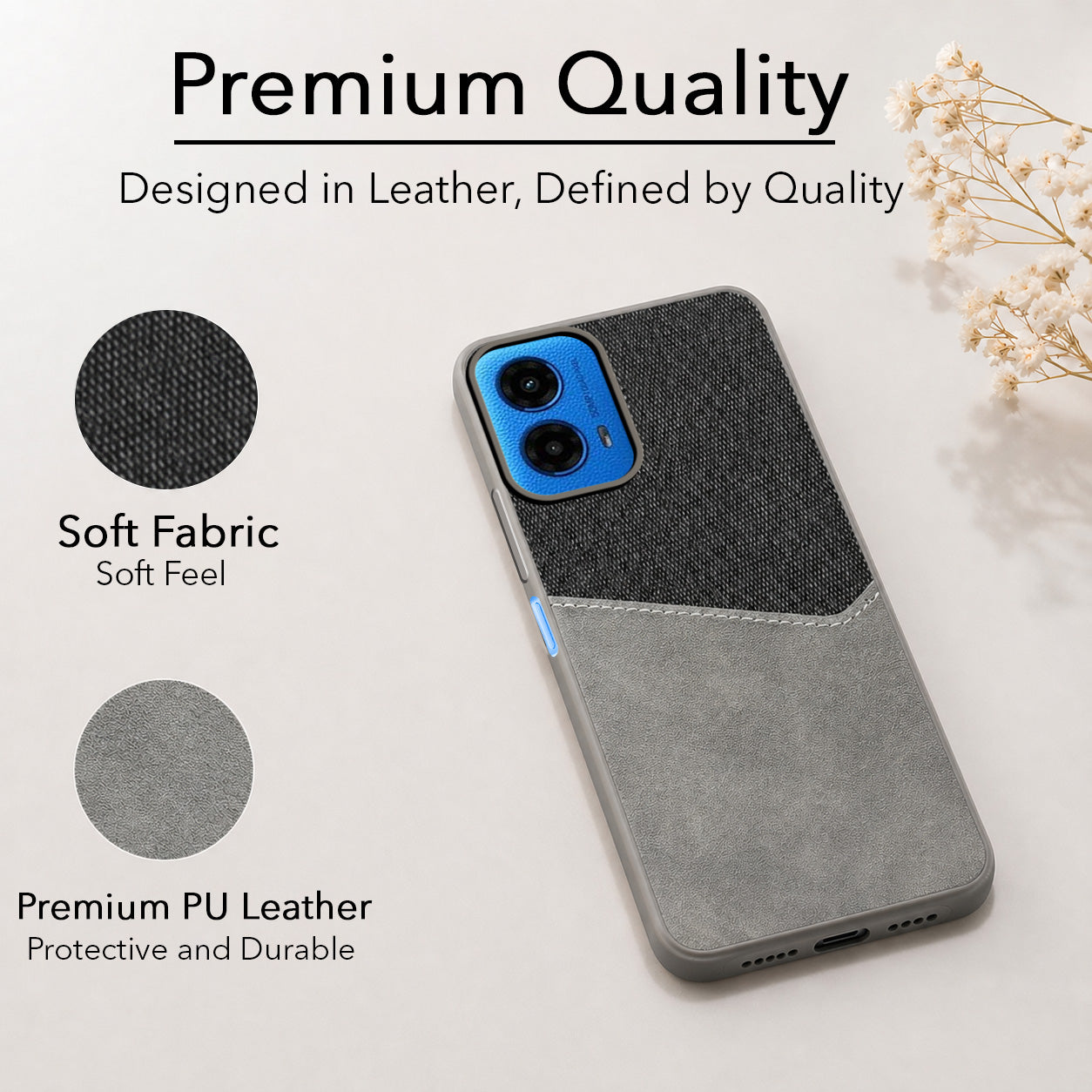 For Motorola Moto G45 Back Cover Case (Dual PU Leather Stitch | Professional Minimalist | Soft and Flexible)