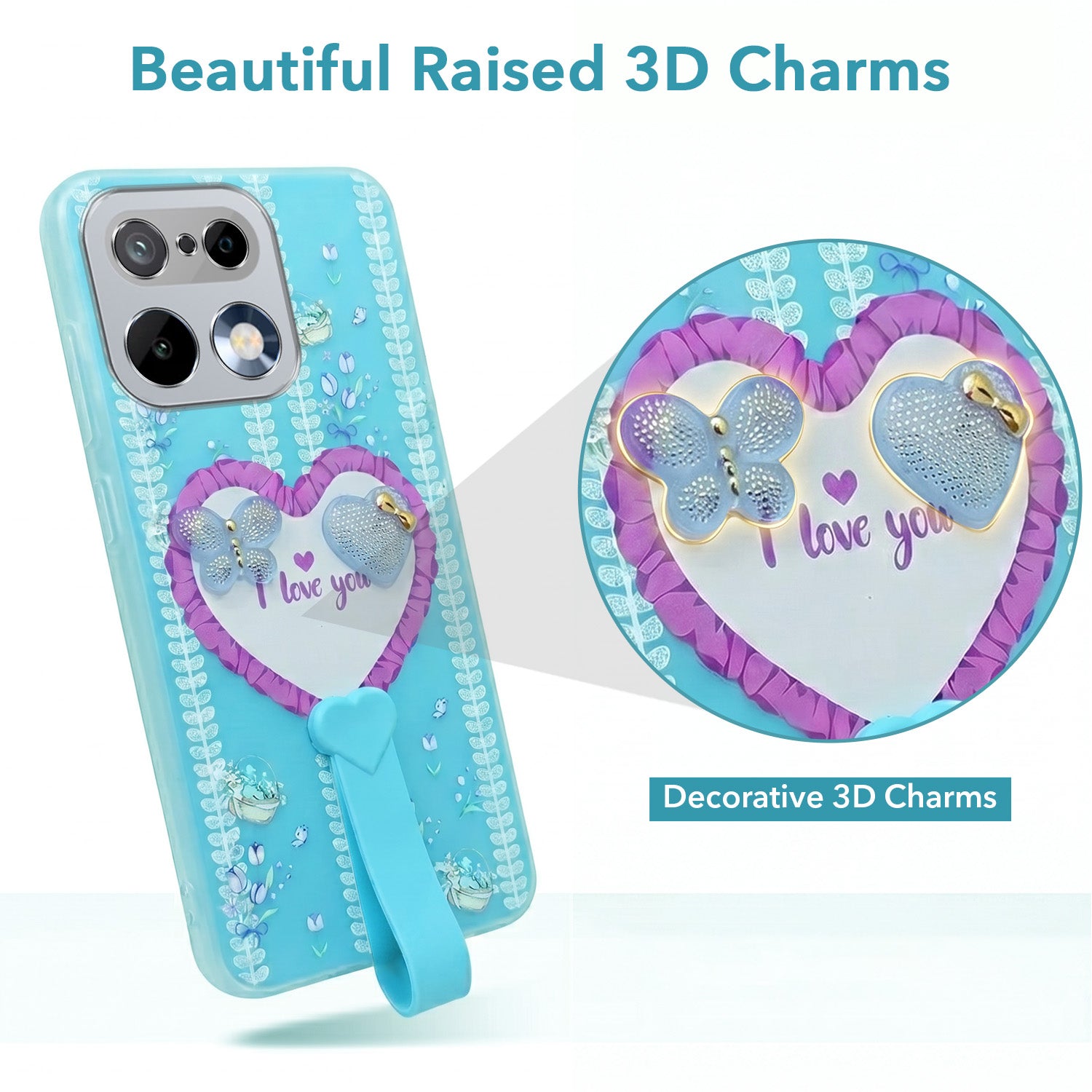 For Realme 16 Pro Back Cover Case (3D Cute Heart Strap Holder | Camera Protection | Designer Girls Print)