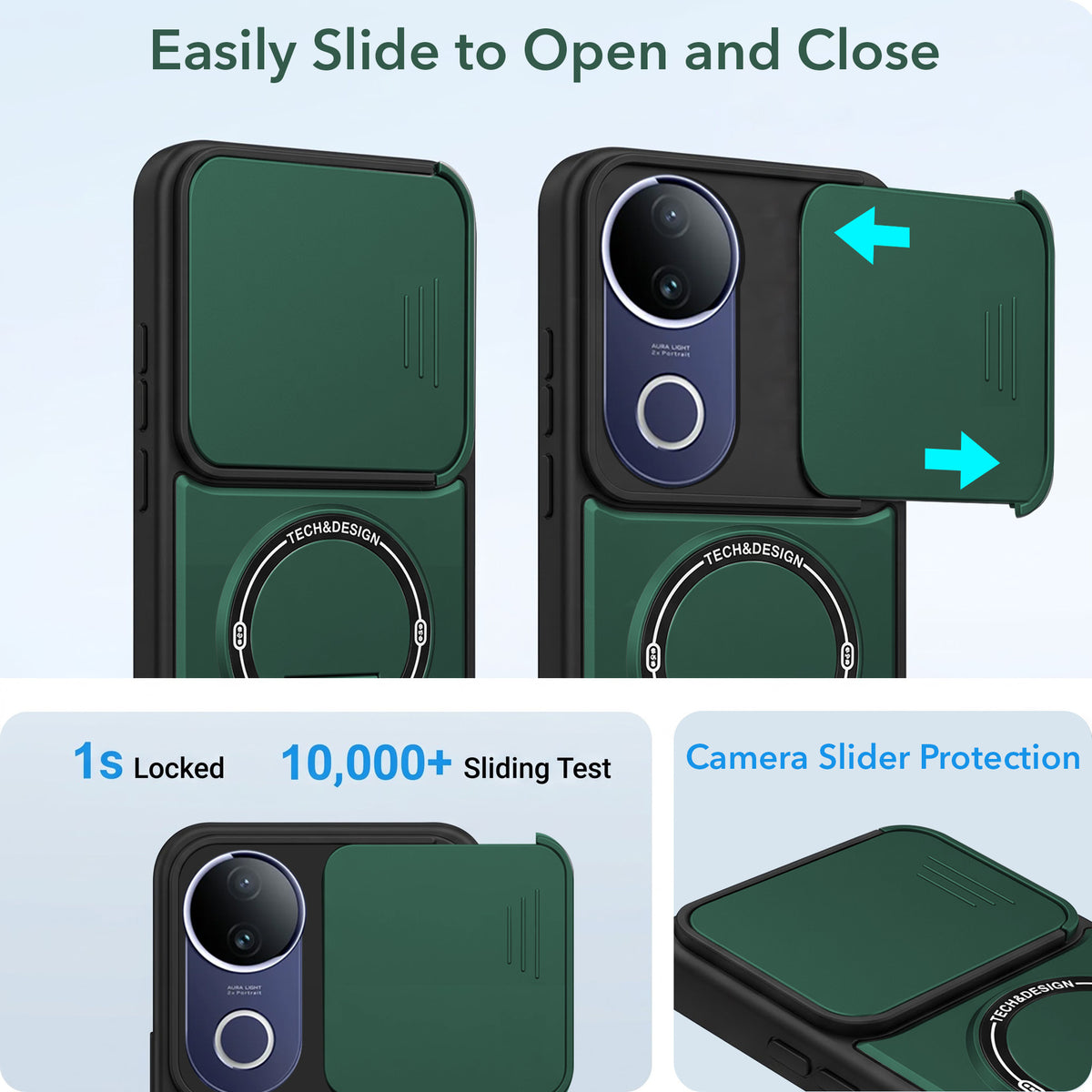 For Vivo T4R Back Case Cover Metallic (Hybrid Armor Kickstand | Sliding Shutter Camera Protection | MagSafe Compatible)