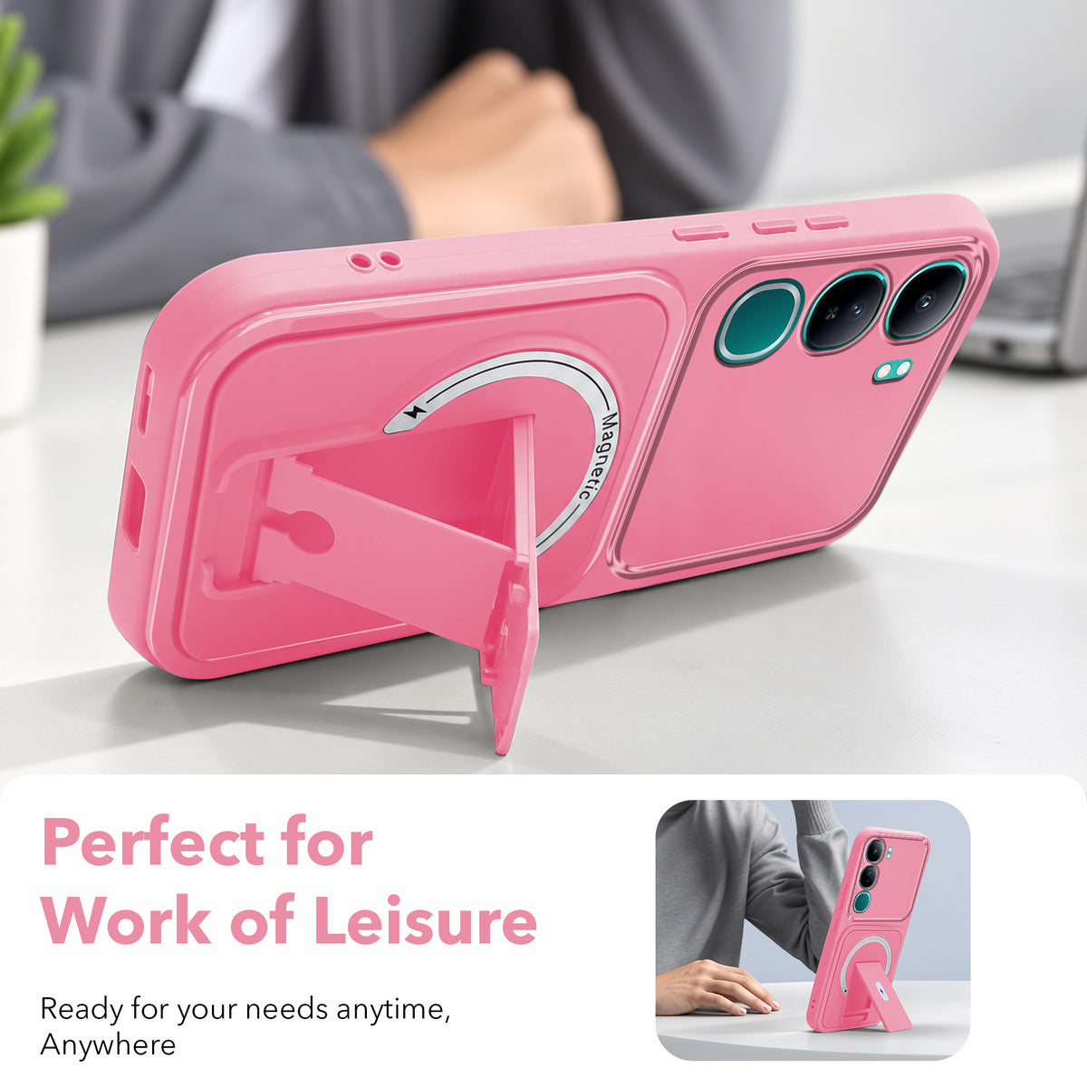 For Vivo Y300 Back Case Cover Metallic (Hybrid Armor Kickstand | MagSafe Compatible | Camera Protection Shockproof)