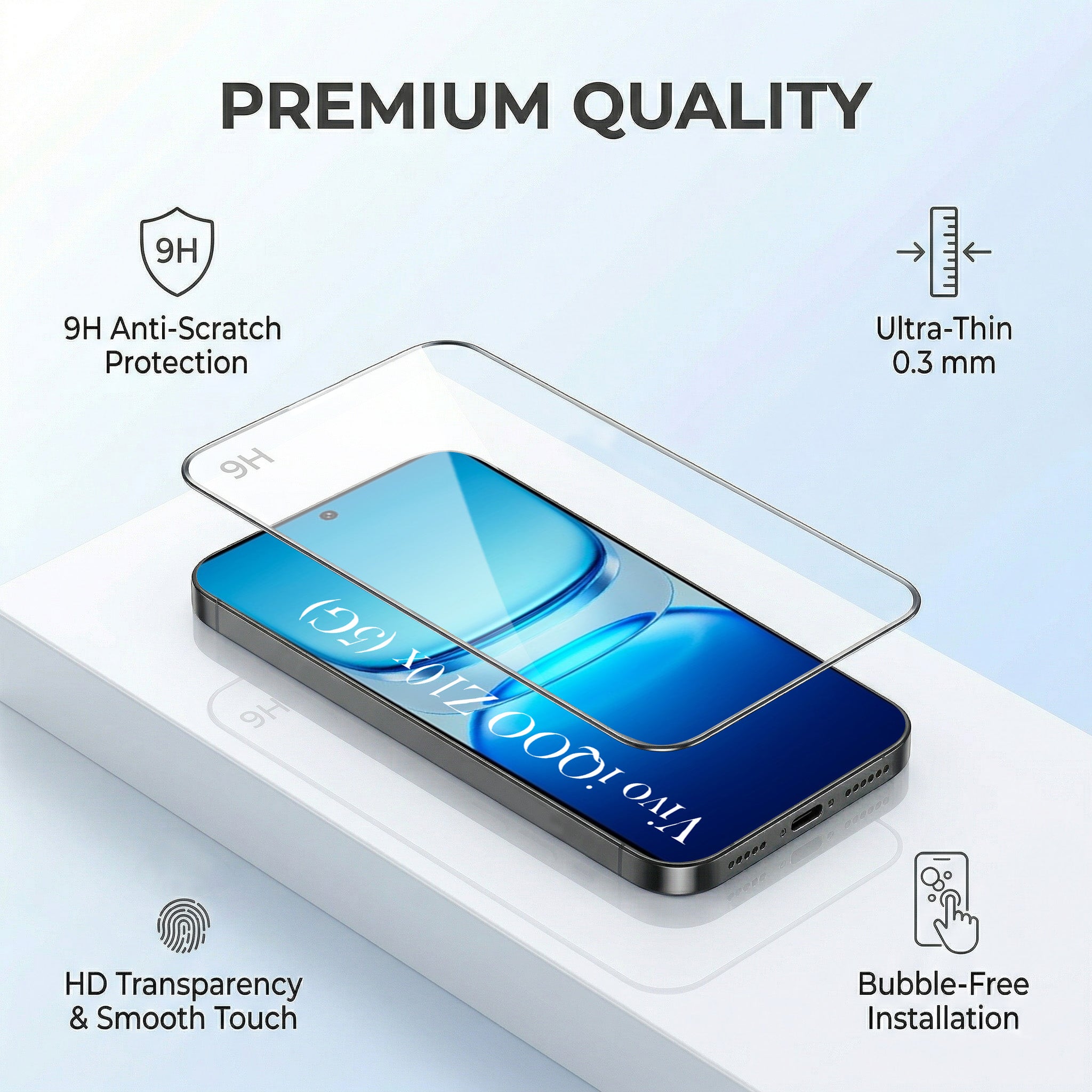 For Vivo iQOO Z10x Combo with Back Cover and 9H Tempered Glass (Liquid Silicone | Camera Protection | Oleophobic Coating Screen Glass)