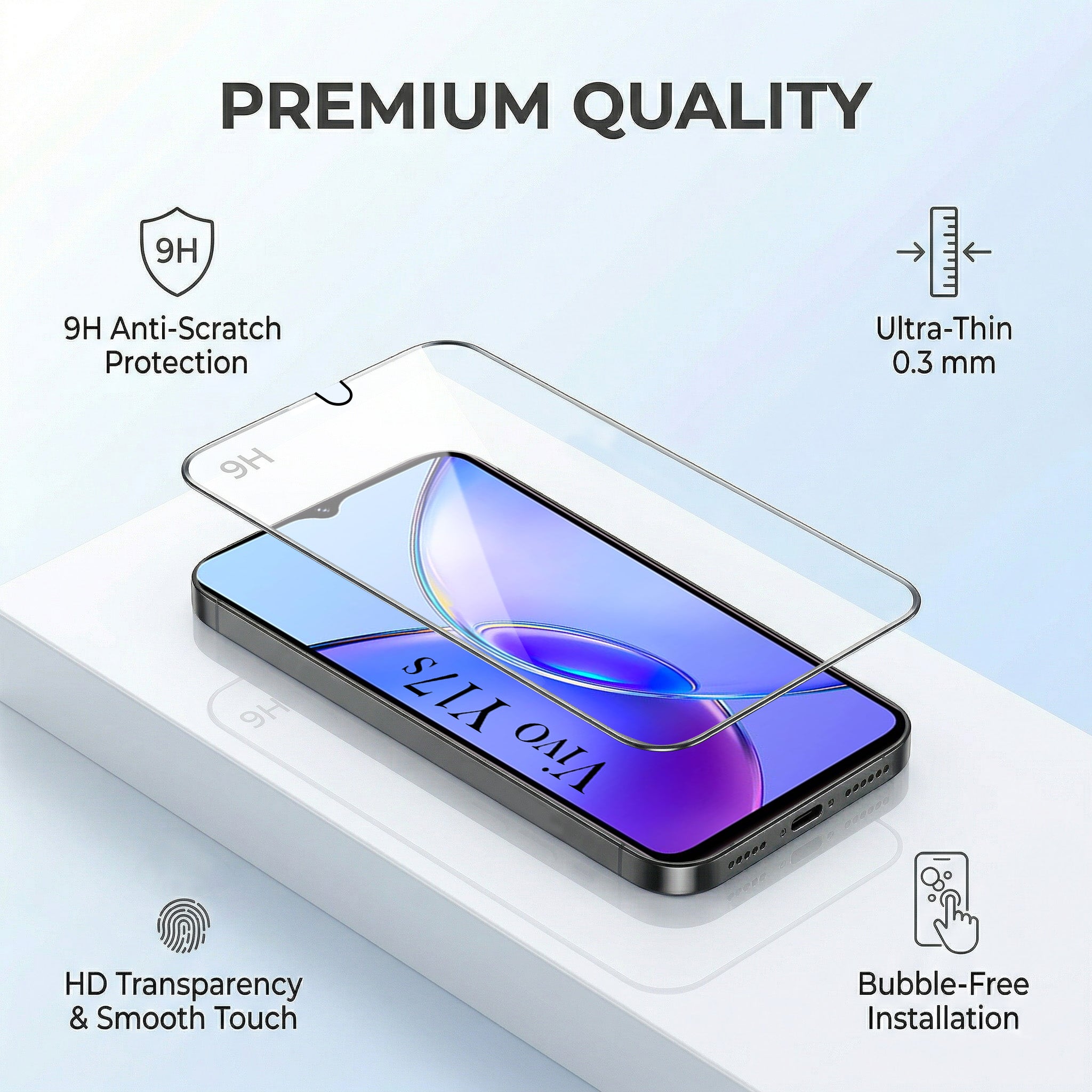 For Vivo Y17s Combo with Back Cover and 9H Tempered Glass (Textured Grip Design | Micro-Fiber Cloth Inside | Oleophobic Coating Screen Glass)