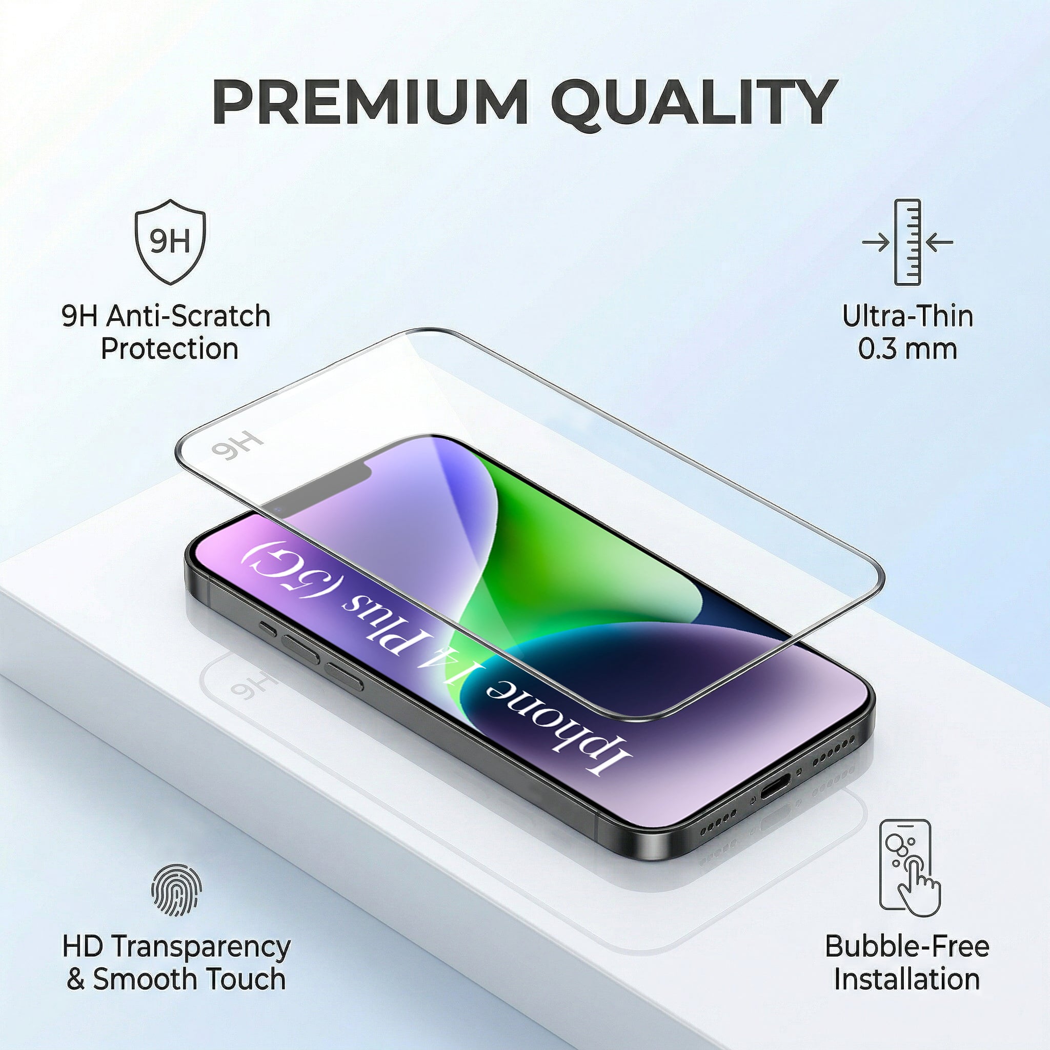 For Apple iPhone 14 Plus Combo with Back Cover and 9H Tempered Glass (Textured Grip Design | Micro-Fiber Cloth Inside | Oleophobic Coating Screen Glass)
