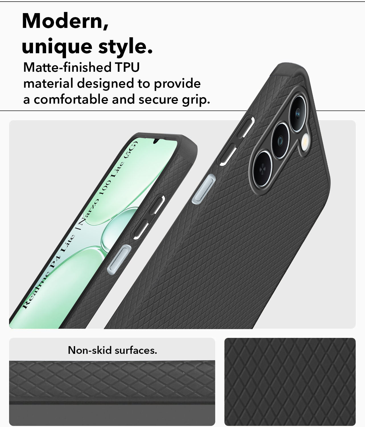 For Realme P4 Lite 5G | Realme Narzo 100 Lite 5G Back Cover Case Liquid Silicone (Camera Protection | Side Grip Texture | Soft and Flexible)