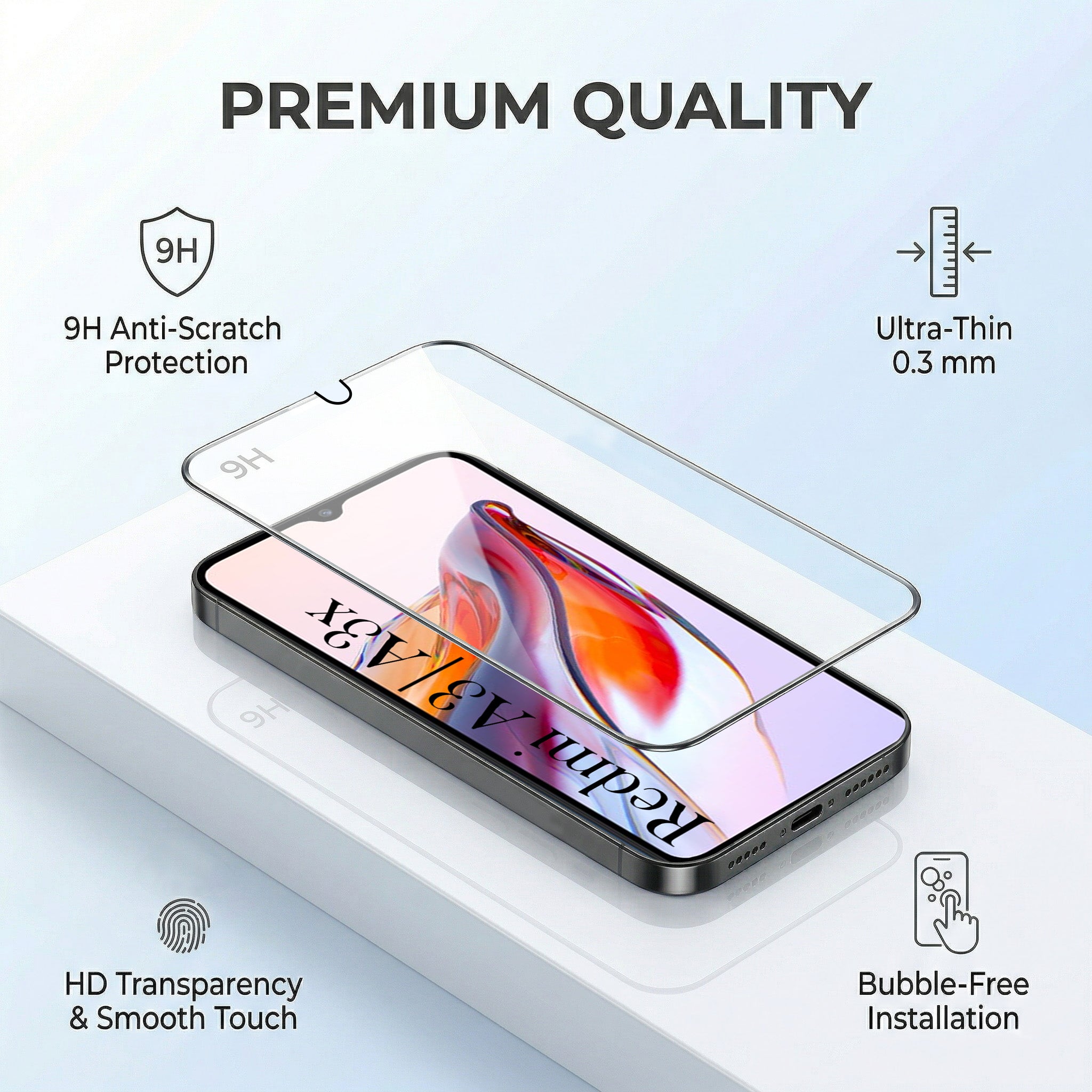 For Redmi A3 2024 | Redmi A3x Combo with Back Cover and 9H Tempered Glass (Liquid Silicone | Camera Protection | Oleophobic Coating Screen Glass)