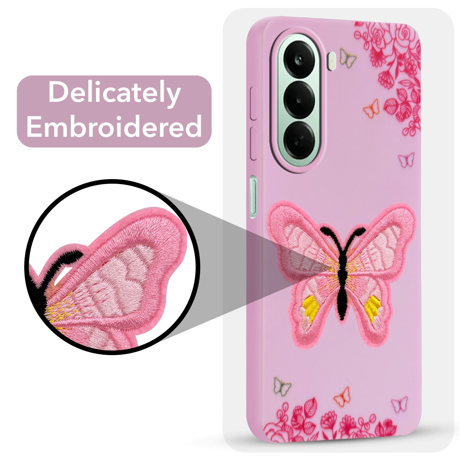 For OnePlus Nord CE 6 Lite Back Cover Case (Soft Butterfly Embroidery | Women Teen Girls | Camera Protection| Matte Silicone)