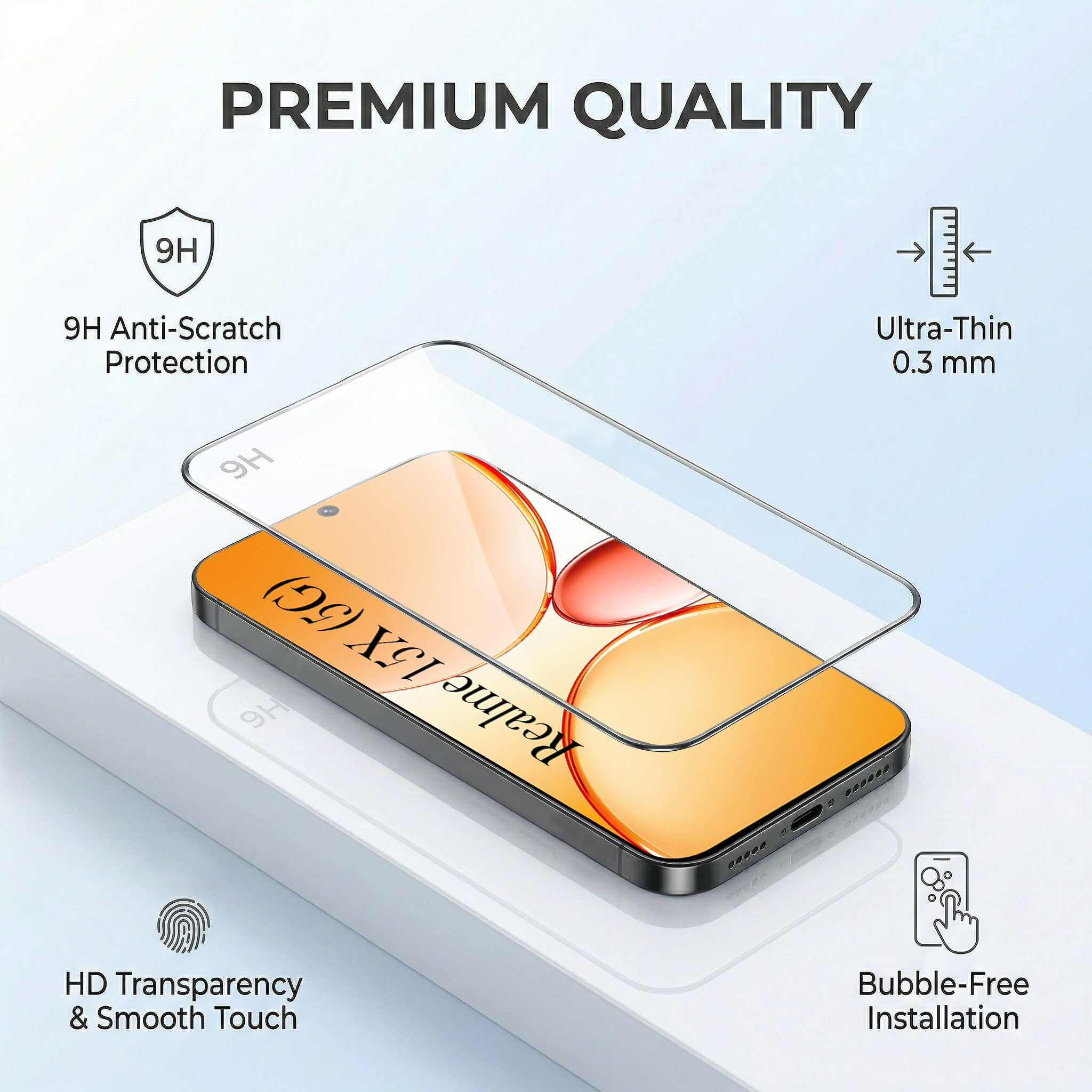 For Realme 15X Combo with Back Cover and 9H Tempered Glass (Textured Grip Design | Micro-Fiber Cloth Inside | Oleophobic Coating Screen Glass)