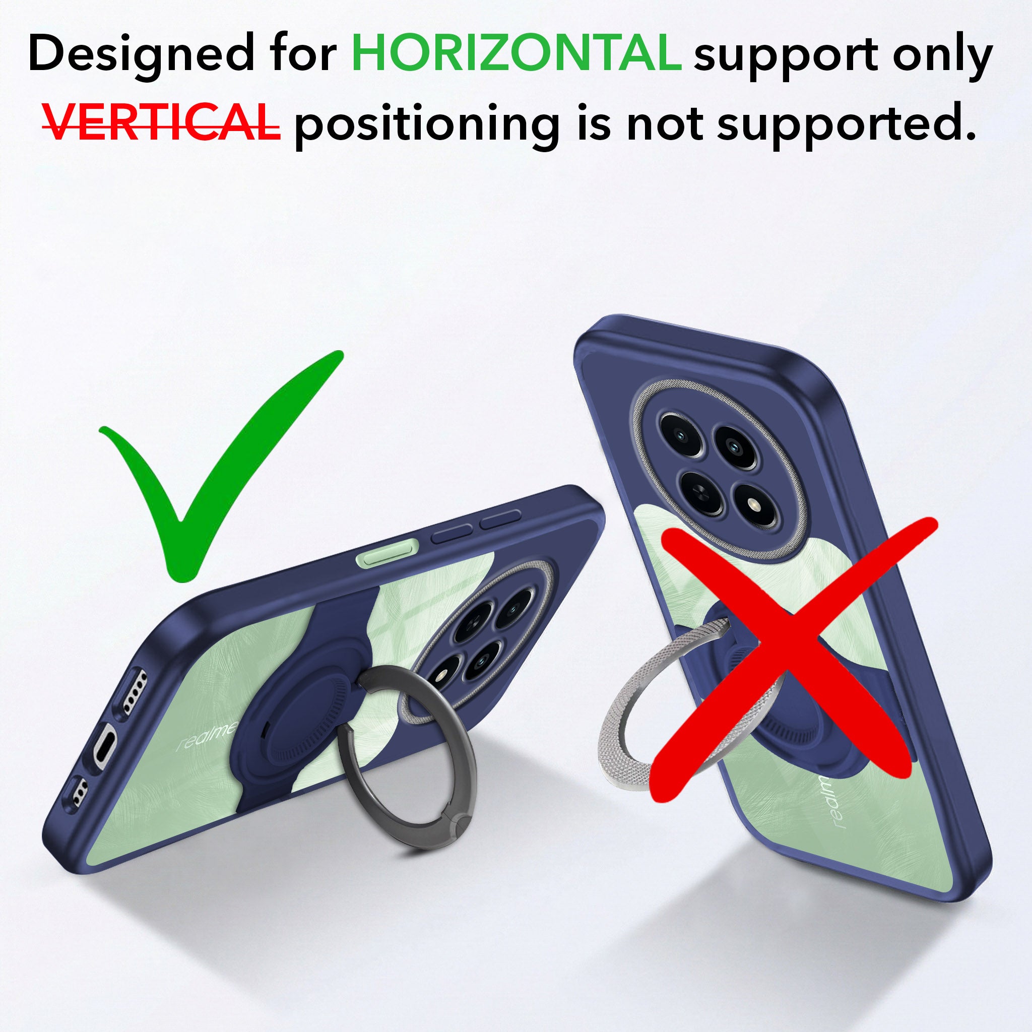 For Realme C65 5G Back Cover Case with stand (Built-in Ring Holder Kickstand | Lifetime Anti Yellow | Camera Protection)