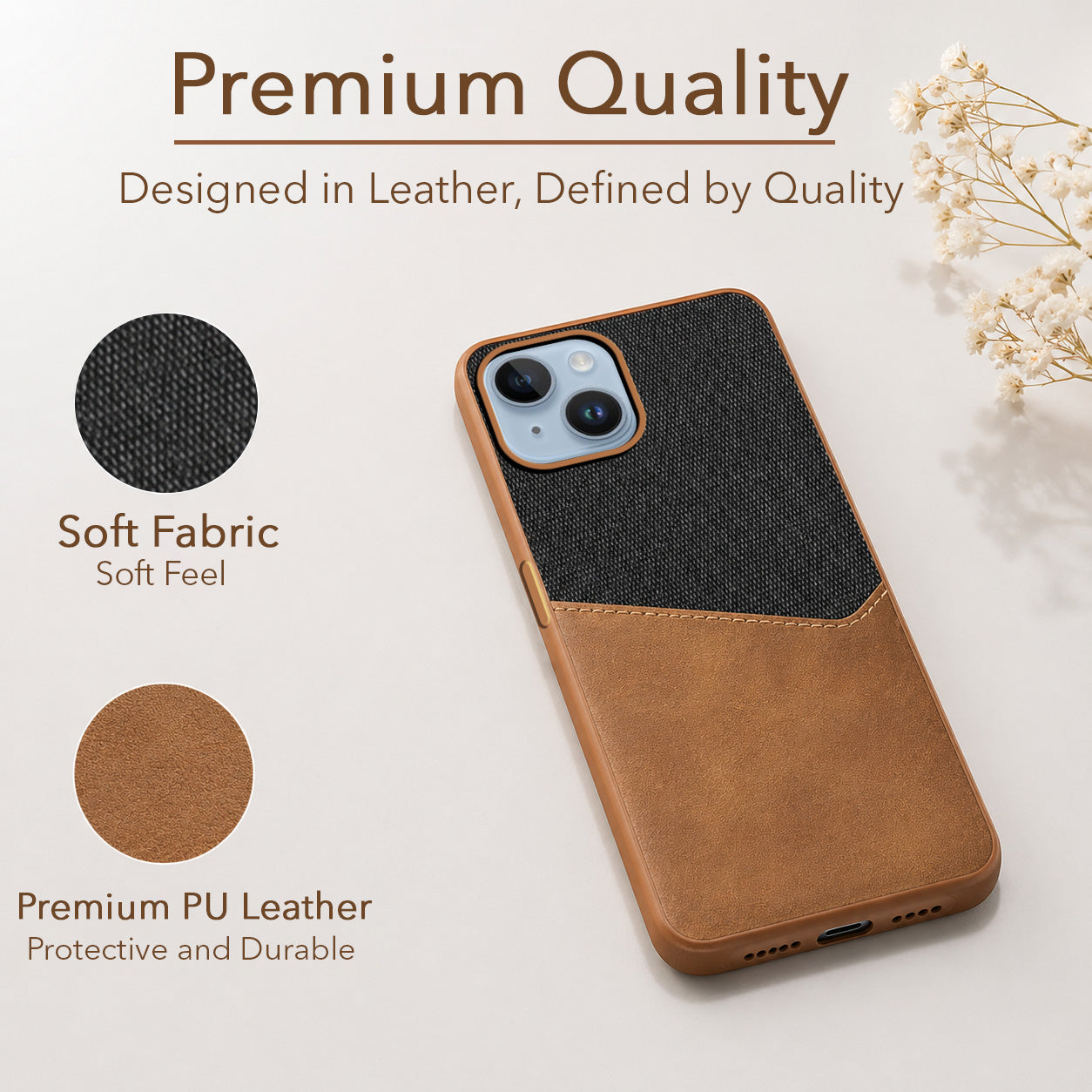 For iPhone 14 Back Cover Case (Dual PU Leather Stitch | Professional Minimalist | Soft and Flexible)