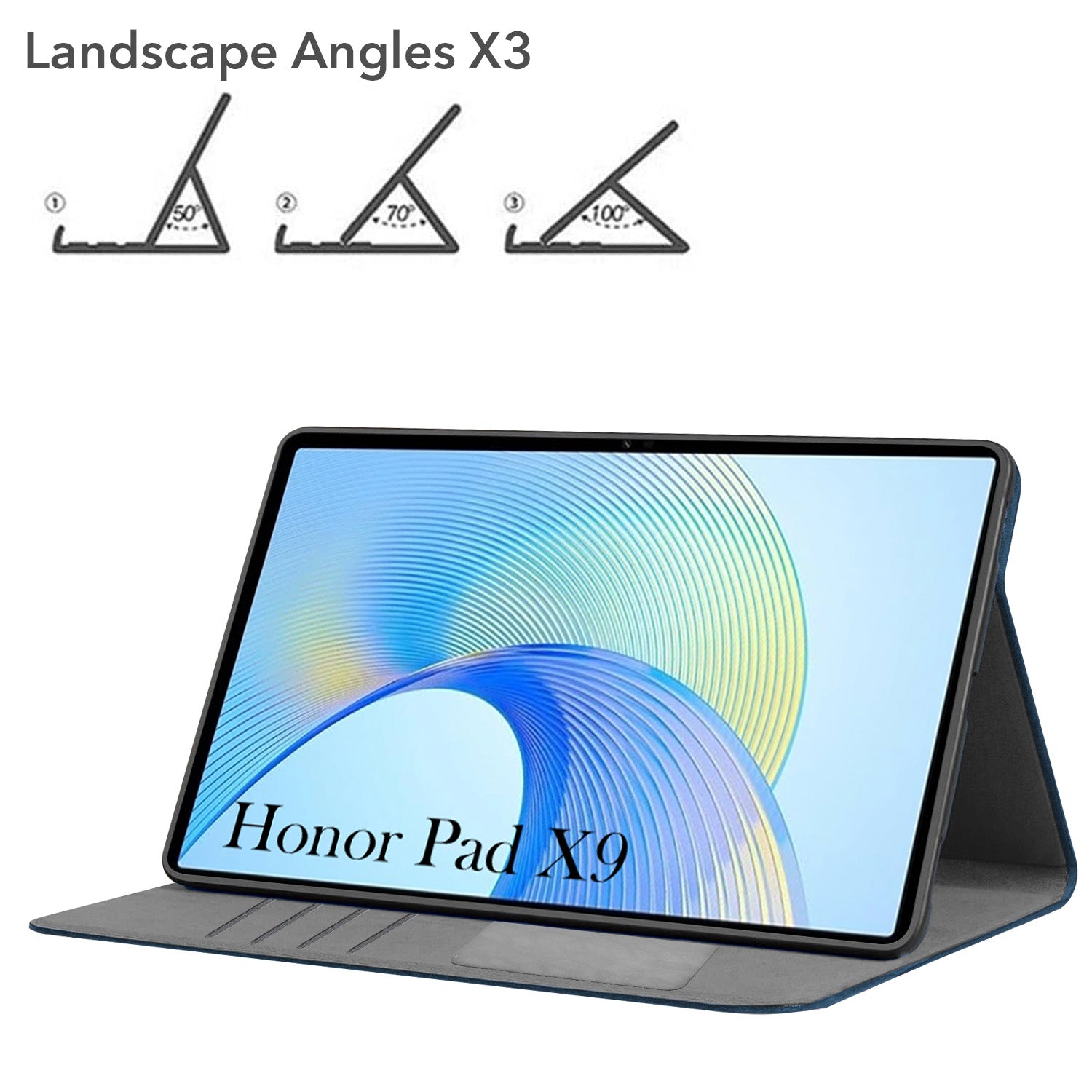 For Honor Pad X9 11.5 Inch Flip Cover Folio Case (PU Leather | Multi-Angle Smart Stand | Card Storage Slots | Silicone Back Pouch)