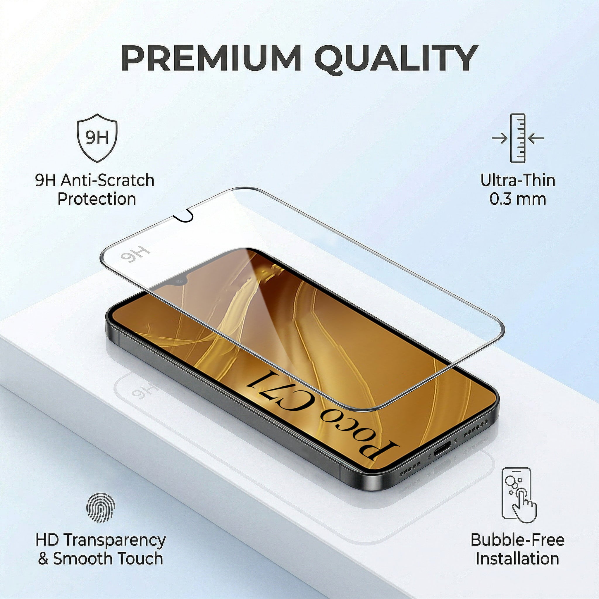 For Poco C71 Combo with Back Cover and 9H Tempered Glass (Liquid Silicone | Camera Protection | Oleophobic Coating Screen Glass) (Copy)
