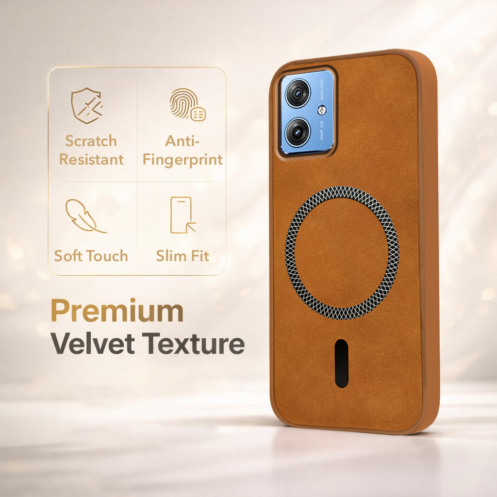 For Motorola Moto G64 5G Back Cover Case Leather Finish (MagSafe Compatible Wireless Charging | Soft Touch | Camera Bump Protection)