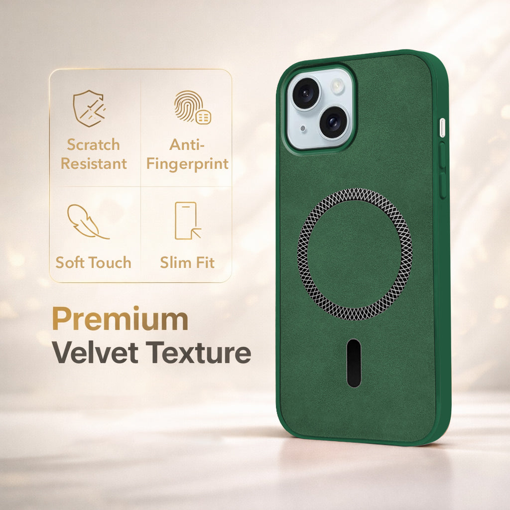 For Apple iPhone 15 Back Cover Case Leather Finish (MagSafe Compatible Wireless Charging | Soft Touch | Camera Bump Protection)
