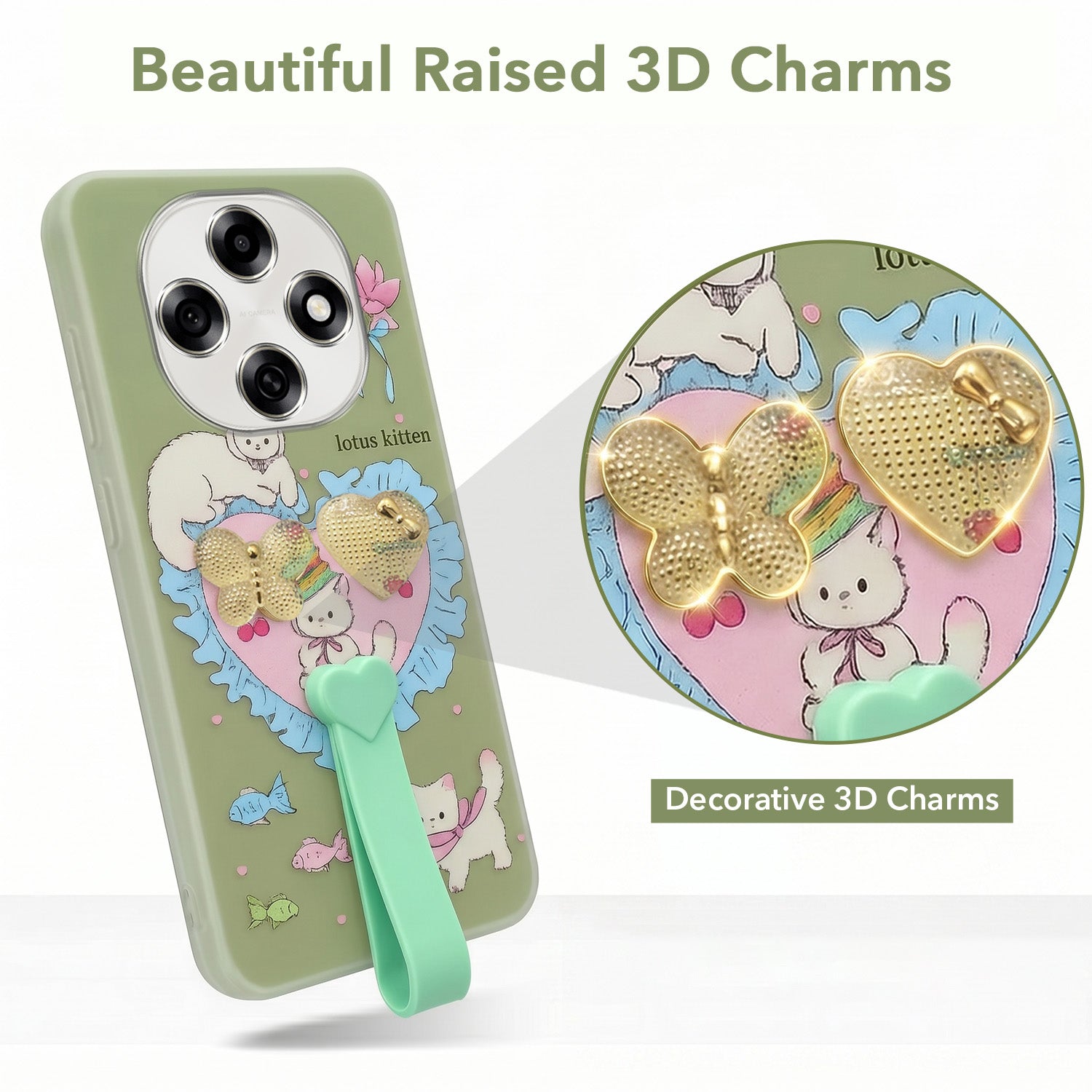 For Oppo F31 Pro Back Cover Case (3D Cute Heart Strap Holder | Camera Protection | Designer Girls Print)