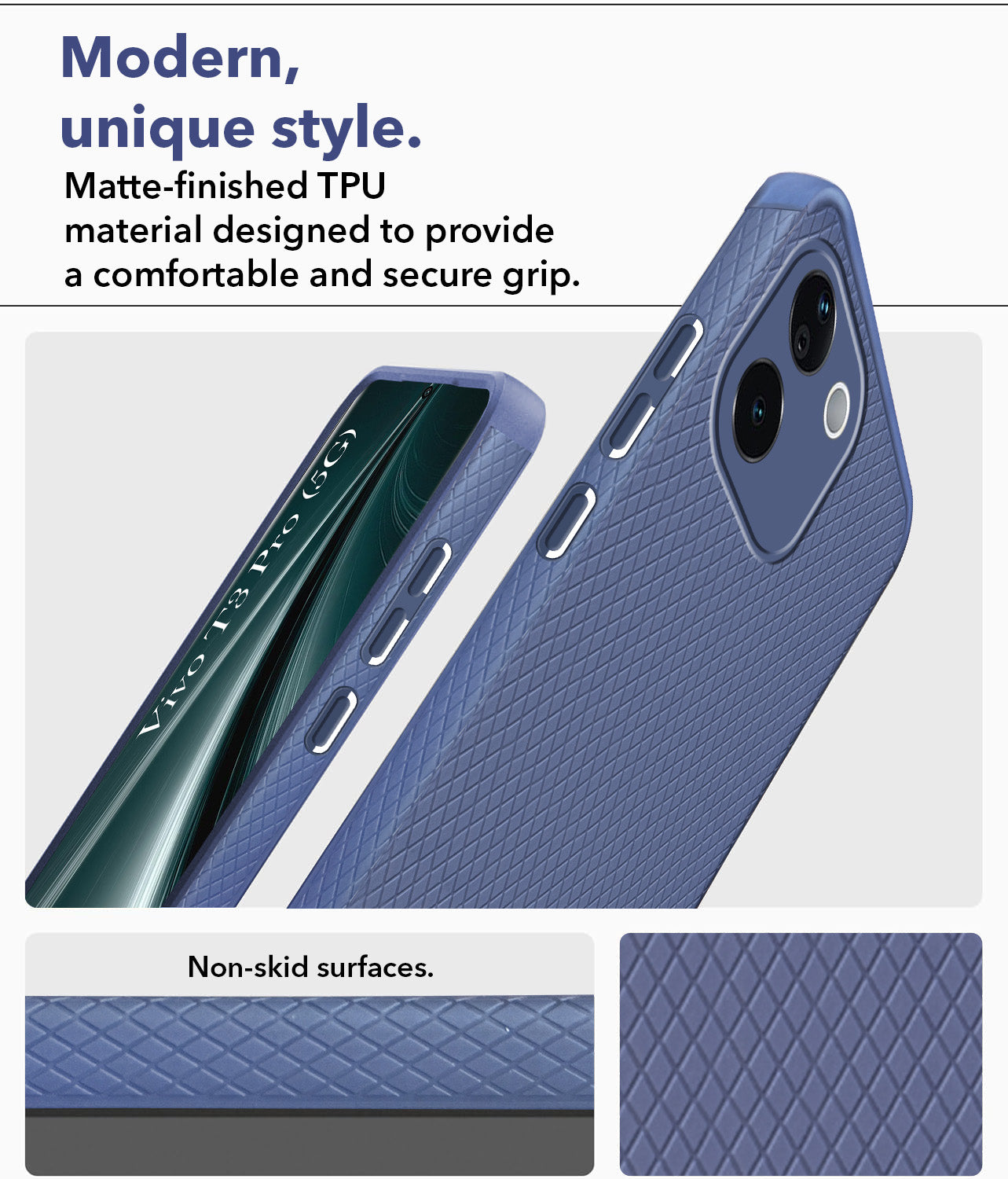 For Vivo T3 Pro Back Cover Case (Liquid Silicone | Side Grip | Camera Protection)