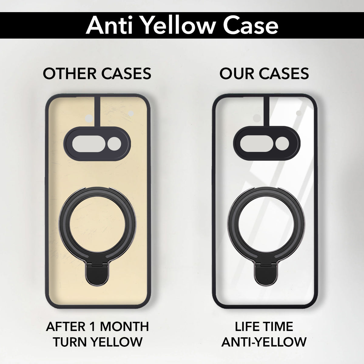 For Nothing Phone 3A Back Cover Case (Kick Stand Ring Holder | Life time Anti Yellow | Camera Protection)